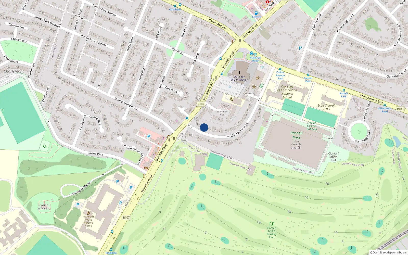Overhead map showing the location of 5 Clancarthy Road, Donnycarney, Dublin 5