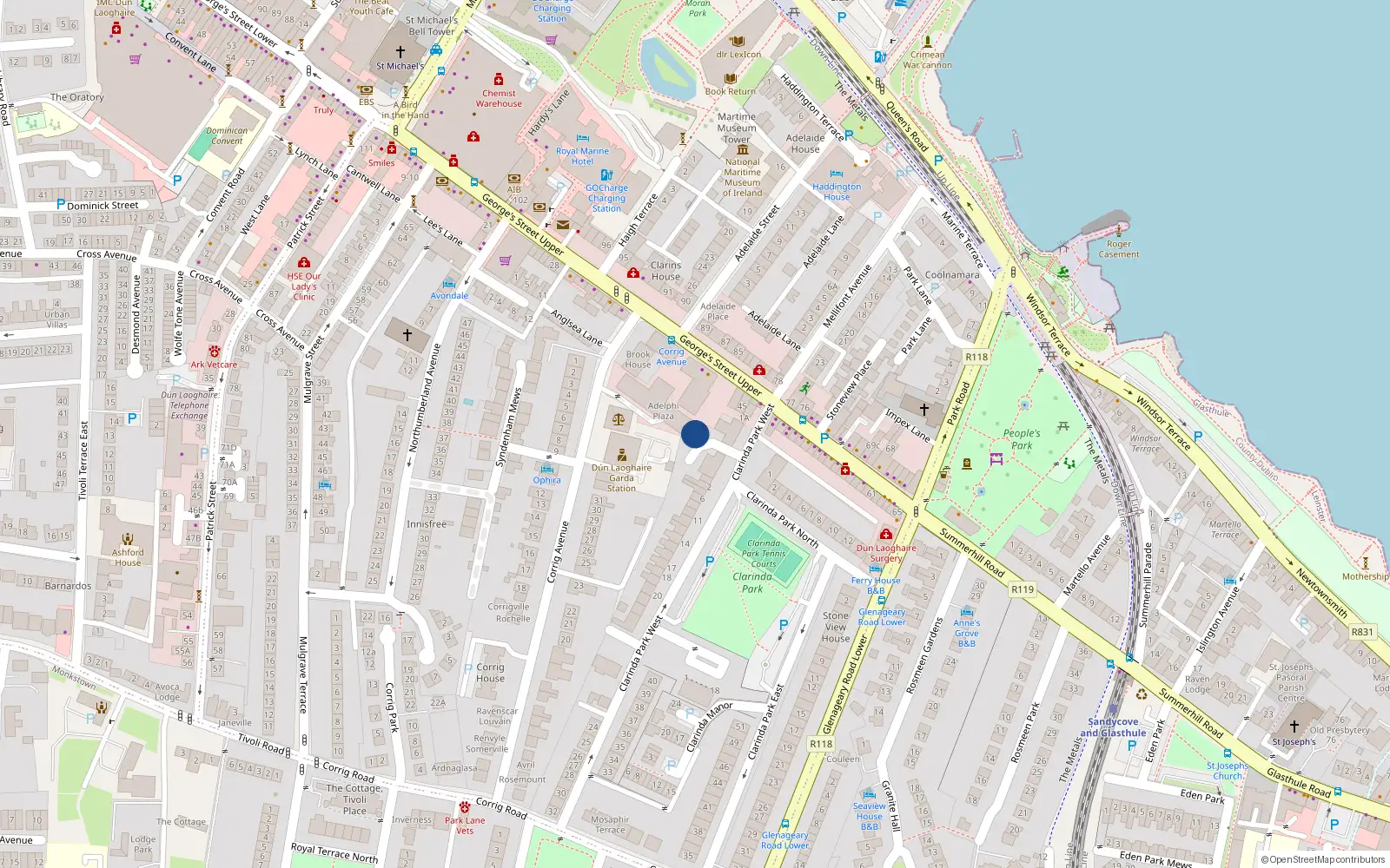 Overhead map showing the location of 5 Clarinda Close, Clarinda Park West, Dun Laoghaire