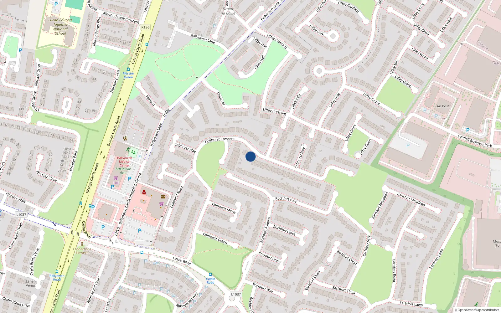 Overhead map showing the location of 5 Colthurst Crescent, Lucan
