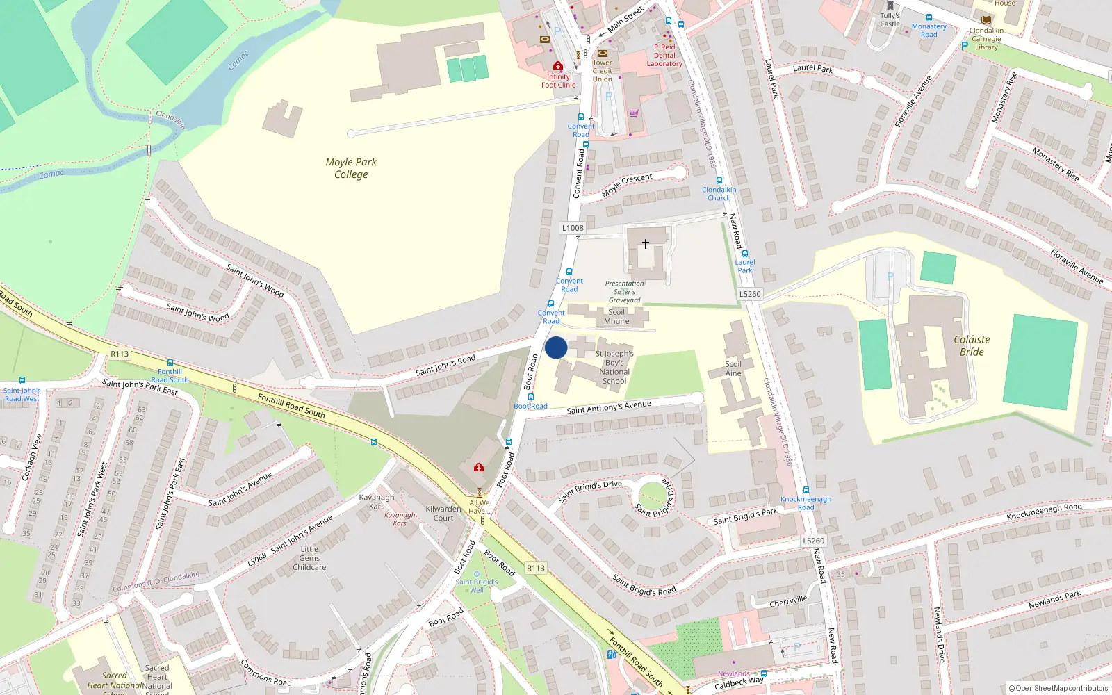 Overhead map showing the location of 3 Convent Road, Clondalkin