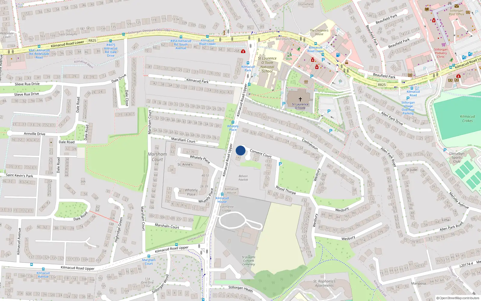 Overhead map showing the location of 5 Convent Court, Blackrock