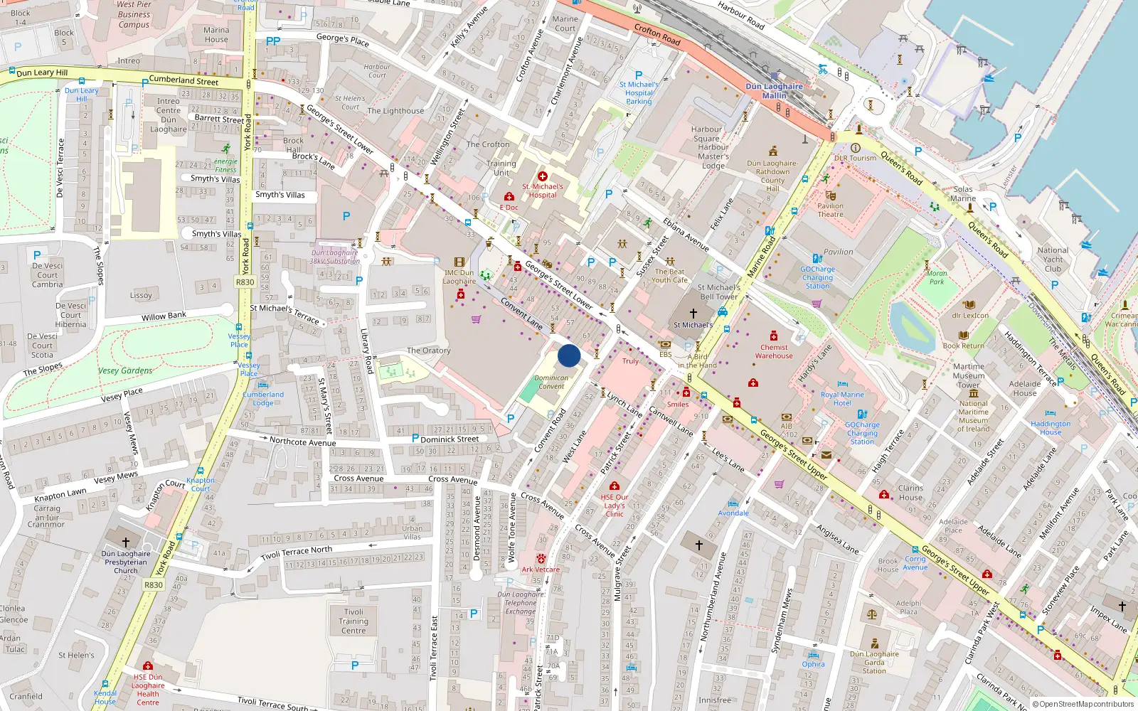 Overhead map showing the location of 5 Convent Lane, Dun Laoghaire, Dublin