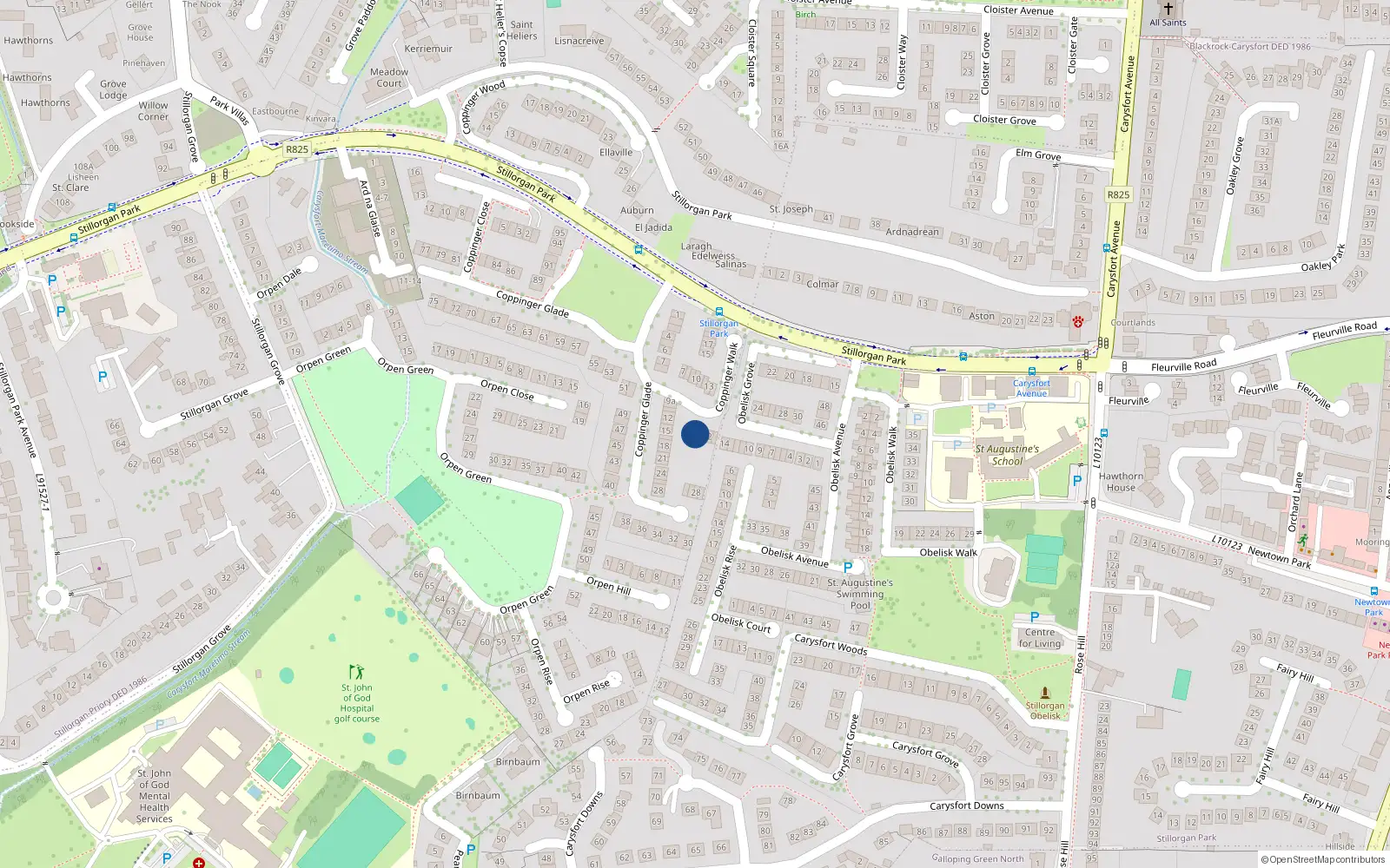 Overhead map showing the location of 5 Coppinger Walk, Blackrock, Dublin