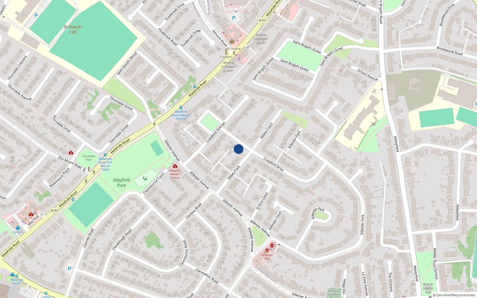 Overhead map showing the location of 5 Craigford Drive, Dublin 5