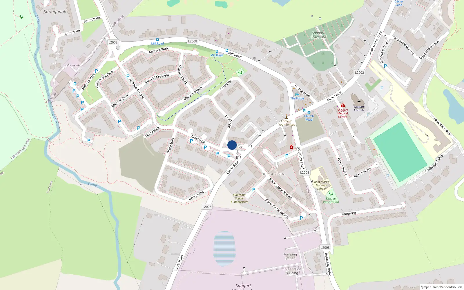 Overhead map showing the location of 5 Crosforge Close, Saggart