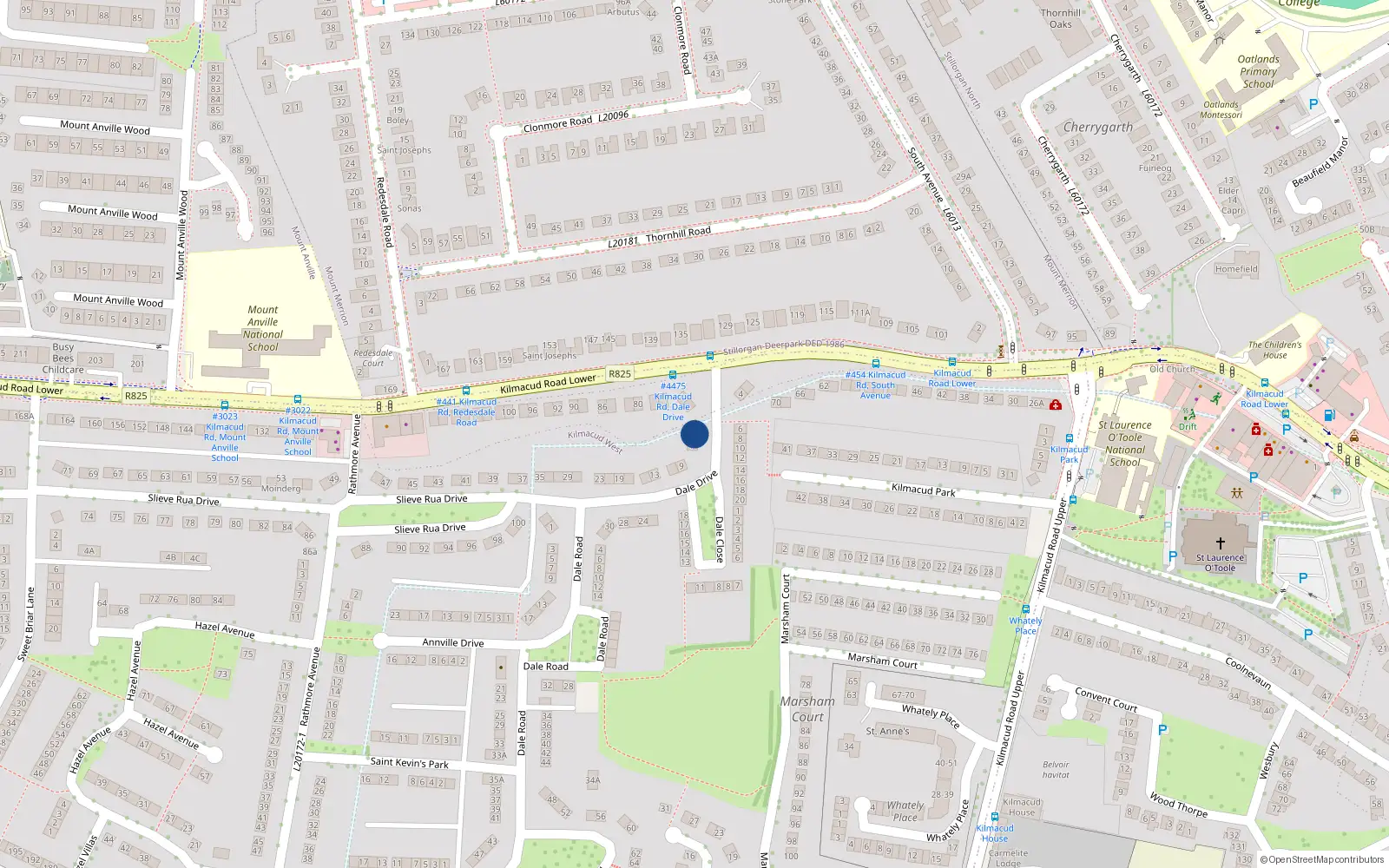 Overhead map showing the location of 5 Dale Drive, Stillorgan