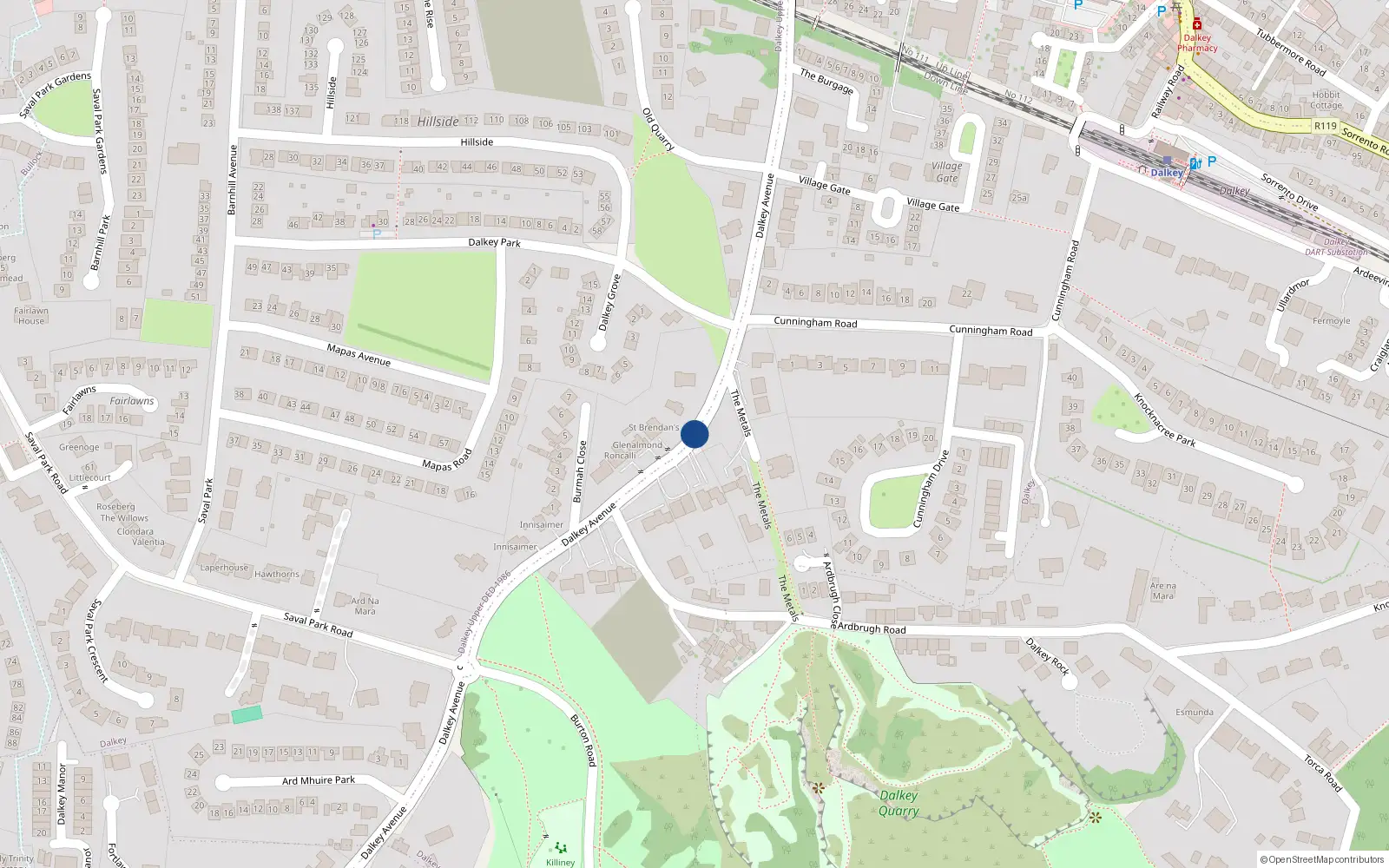 Overhead map showing the location of 5 Dalkey Avenue, Dalkey