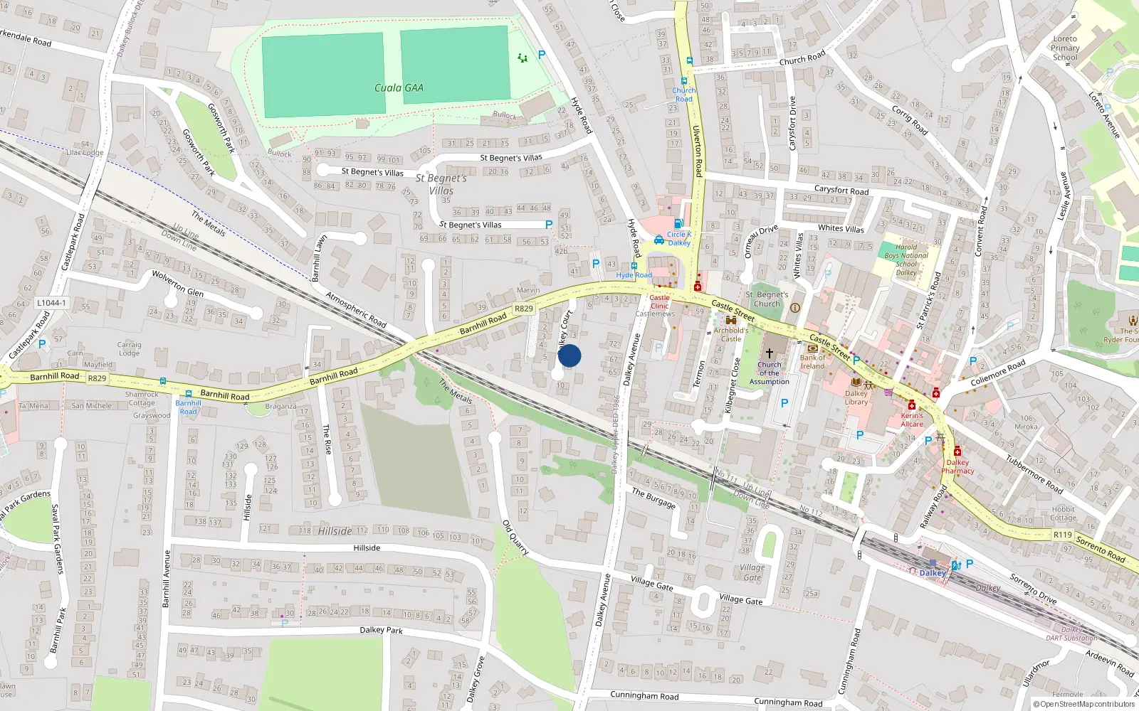 Overhead map showing the location of 5 Dalkey Court, Dalkey