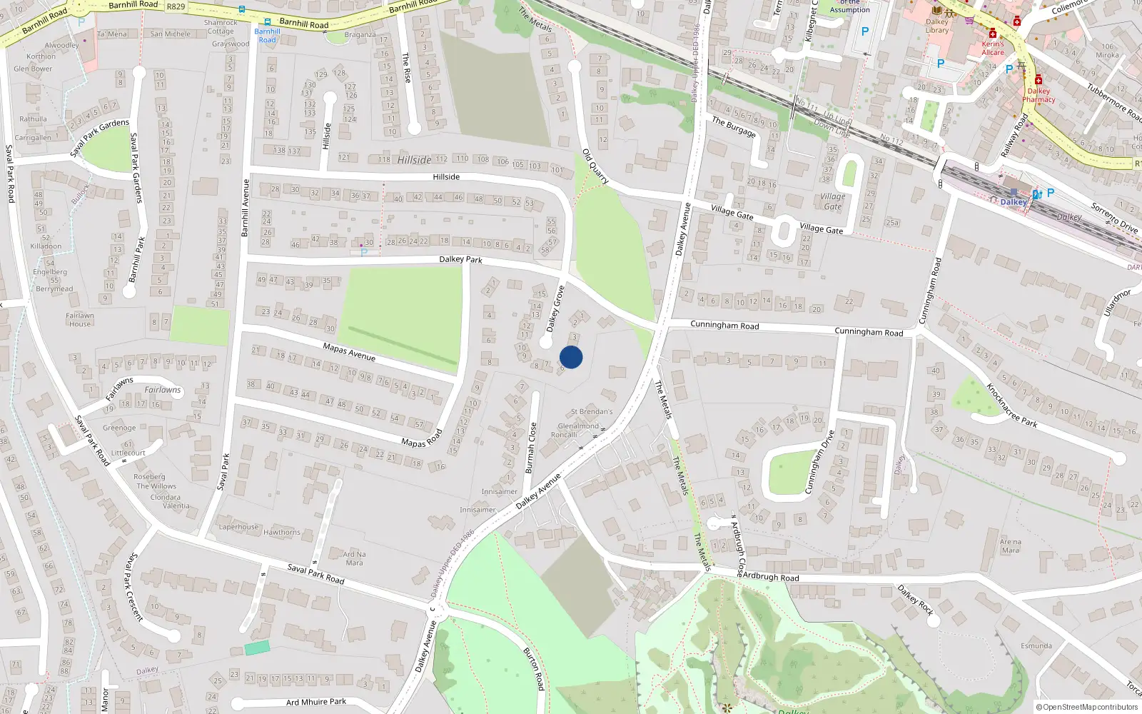 Overhead map showing the location of 5 Dalkey Grove, Dalkey