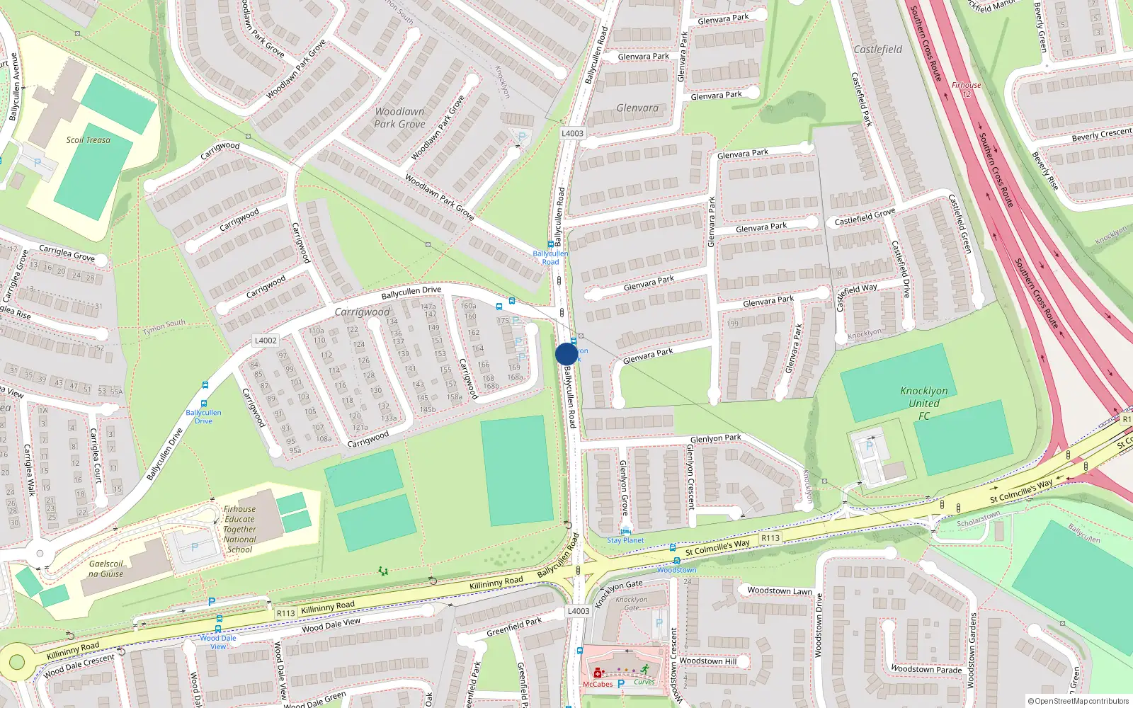 Overhead map showing the location of 5 Dalriada Hall, Ballycullen Road, Knocklyon