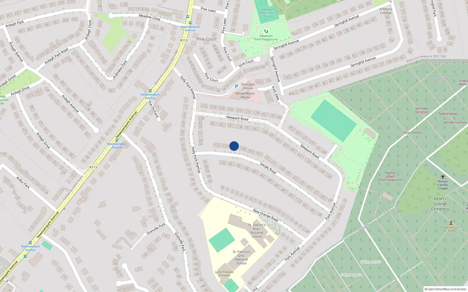 Overhead map showing the location of 5 Dargle Road, Blackrock