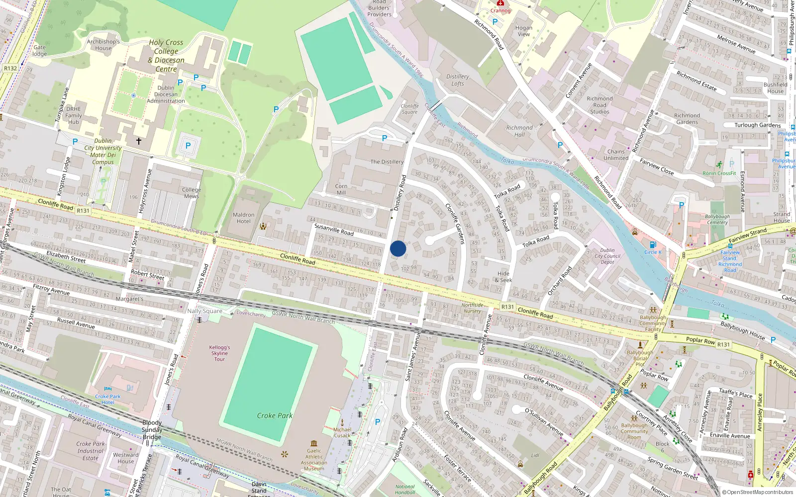 Overhead map showing the location of 5 Disterllery Road, Drumcondra, Dublin 3