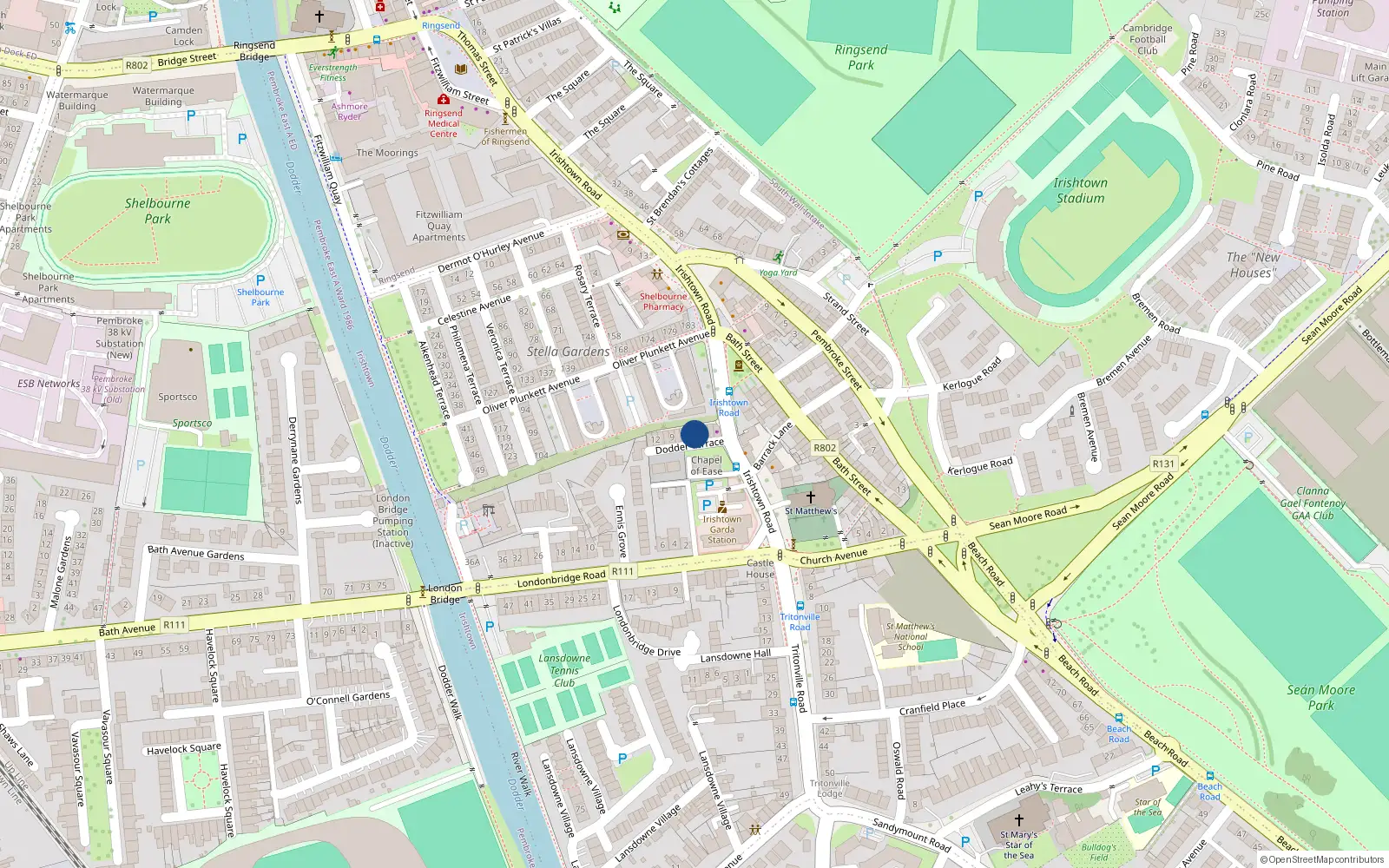Overhead map showing the location of 5 Dodder Terrace, Irishtown