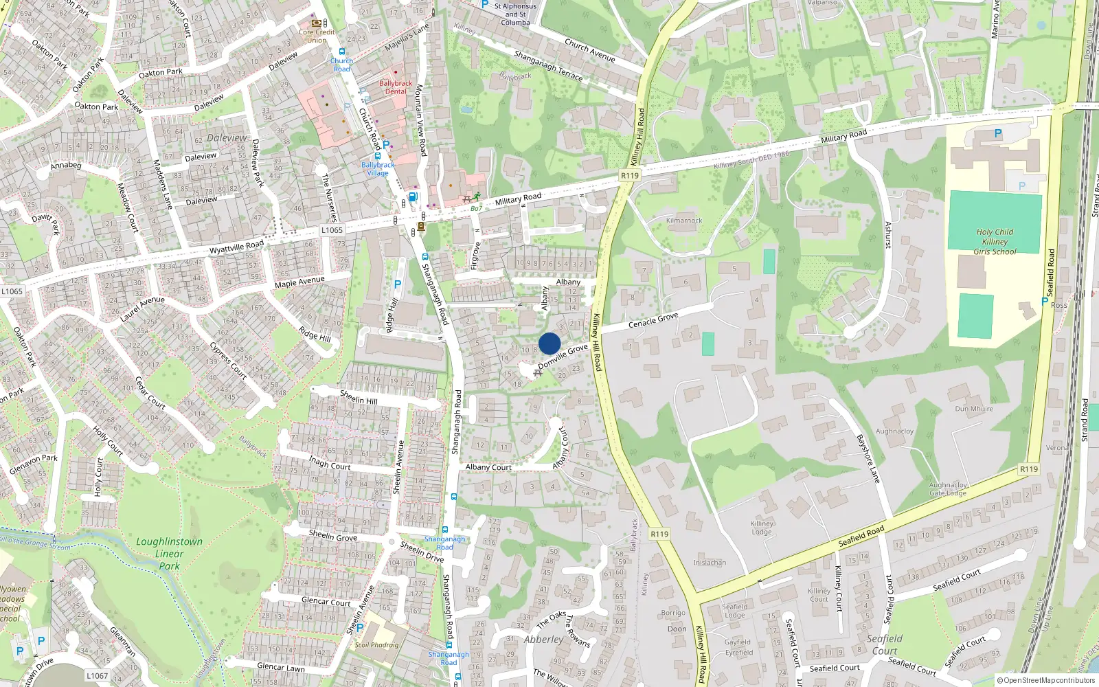Overhead map showing the location of 5 Domville Grove, Killiney Hill Road, Killiney