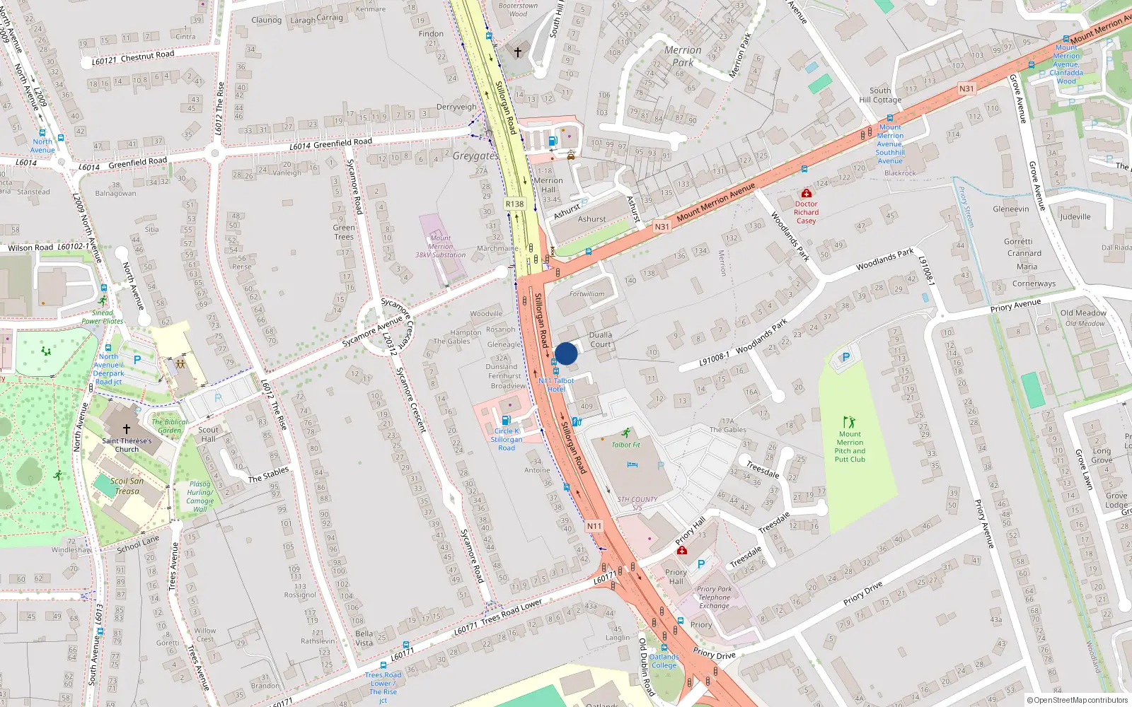 Overhead map showing the location of 5 Dualla Court, Stillorgan Road, Blackrock