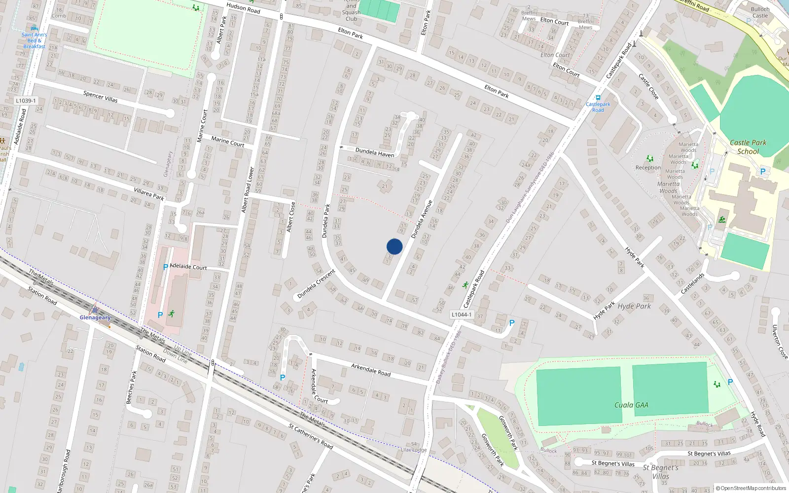 Overhead map showing the location of 5 Dundela Avenue, Sandycove, Dublin