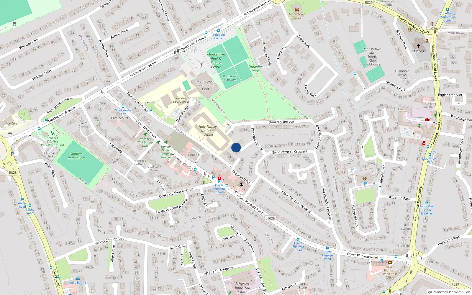 Overhead map showing the location of 5 Dunedin Court, Monkstown Farm, Dun Laoghaire