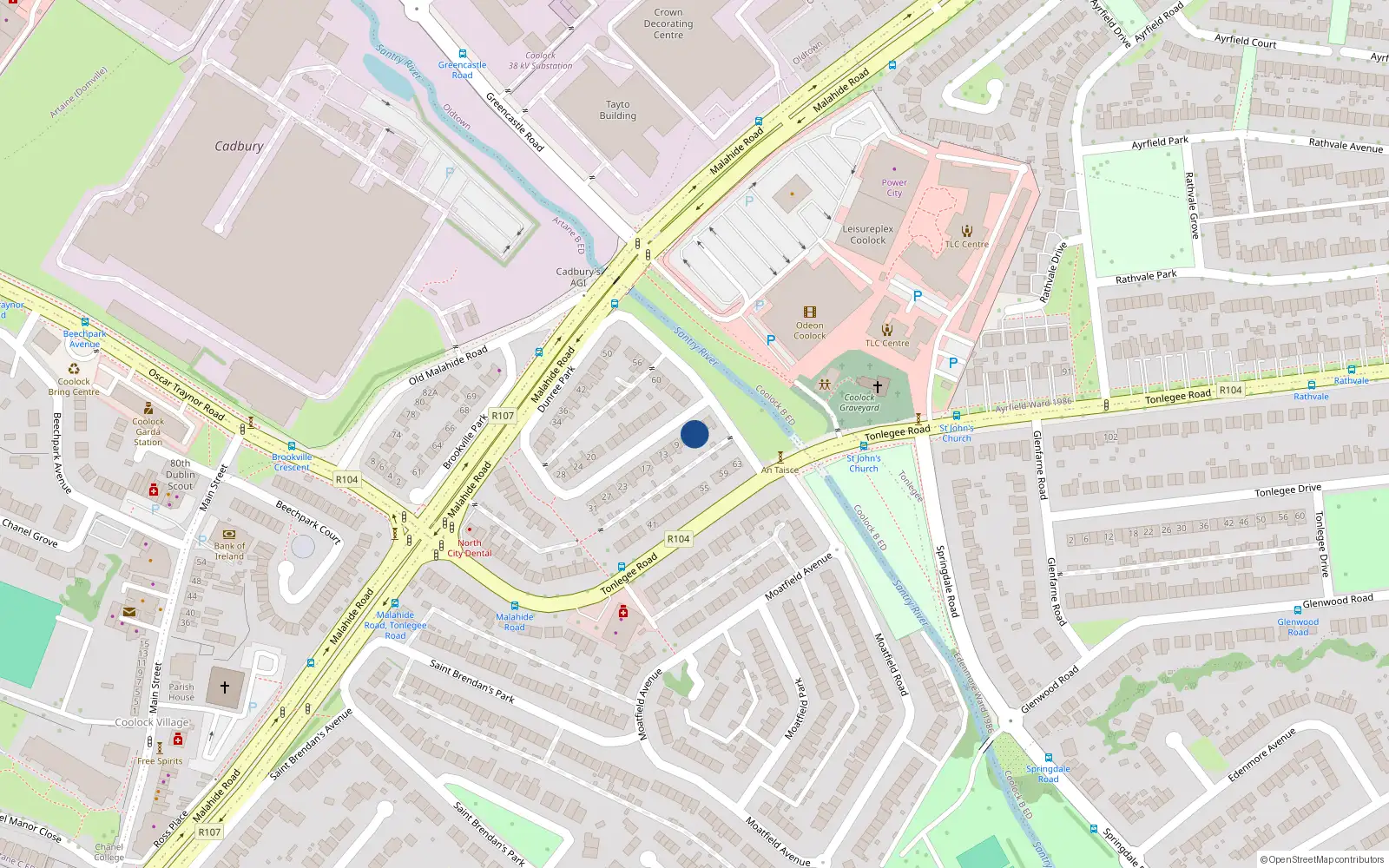 Overhead map showing the location of 5 Dunree Park, Coolock, Dublin 5