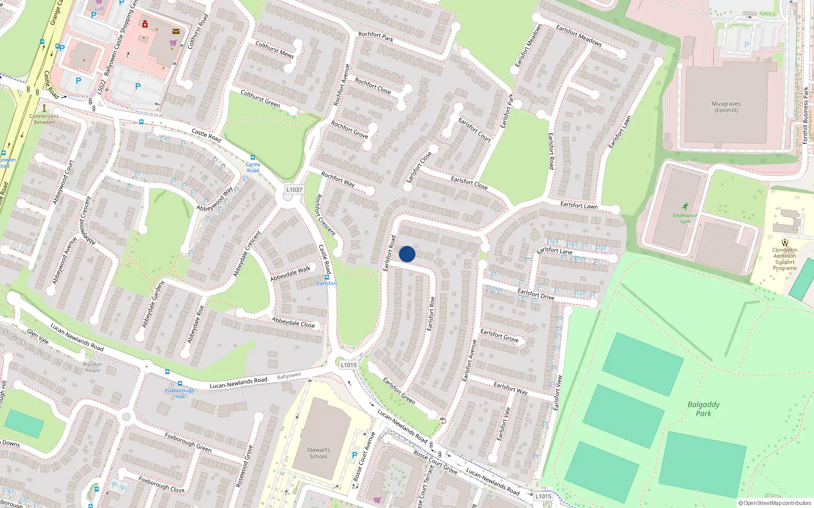 Overhead map showing the location of 5 Earlsfort Drive (rise), Lucan, County Dublin