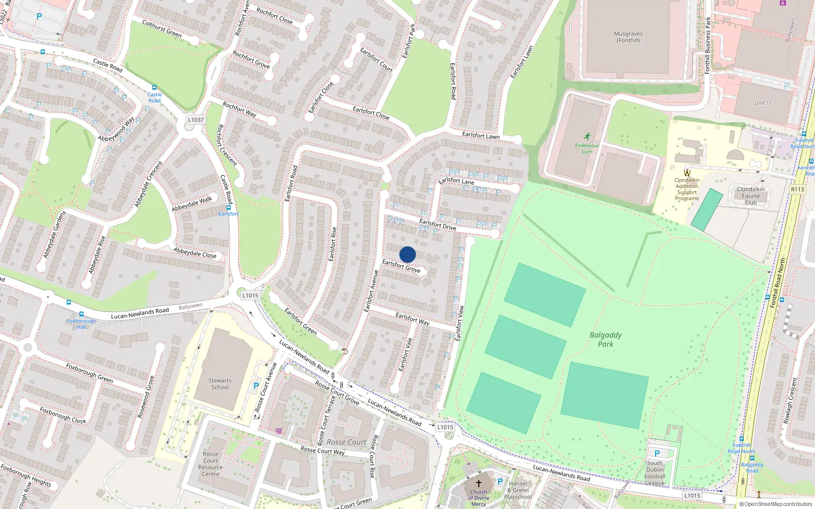 Overhead map showing the location of 5 Earlsfort Grove, Lucan, Dublin