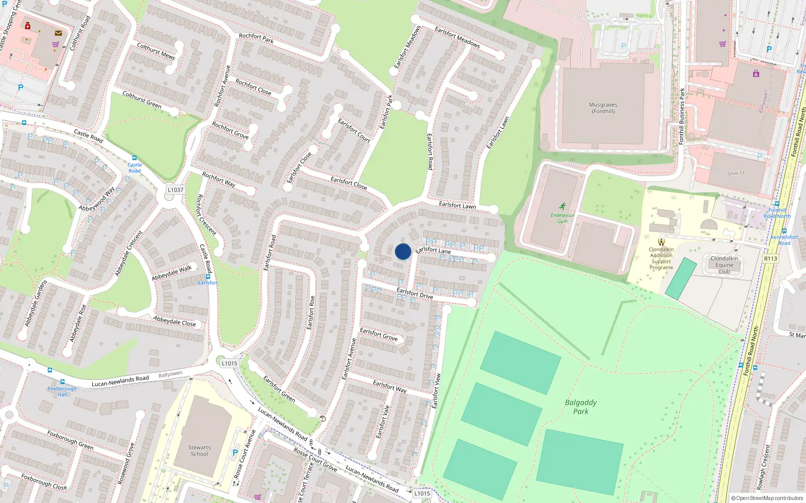 Overhead map showing the location of 5 Earlsfort Lane, Lucan, Dublin
