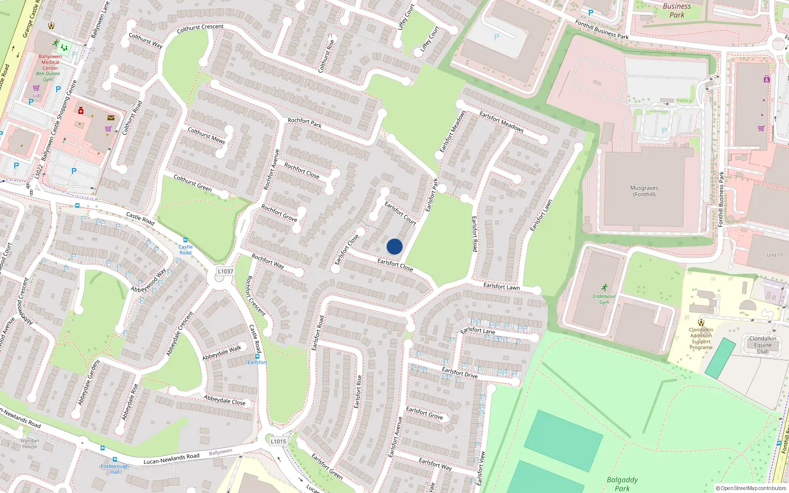 Overhead map showing the location of 5 Earlsfort Park, Lucan, Dublin