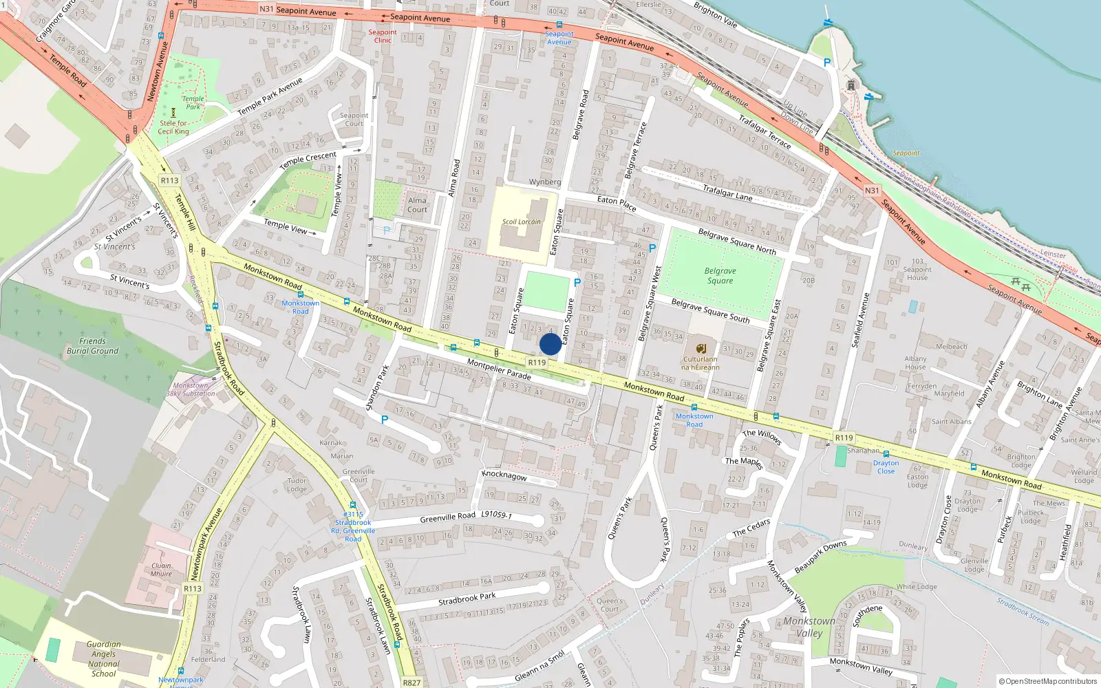 Overhead map showing the location of 5 Eaton Square, Blackrock