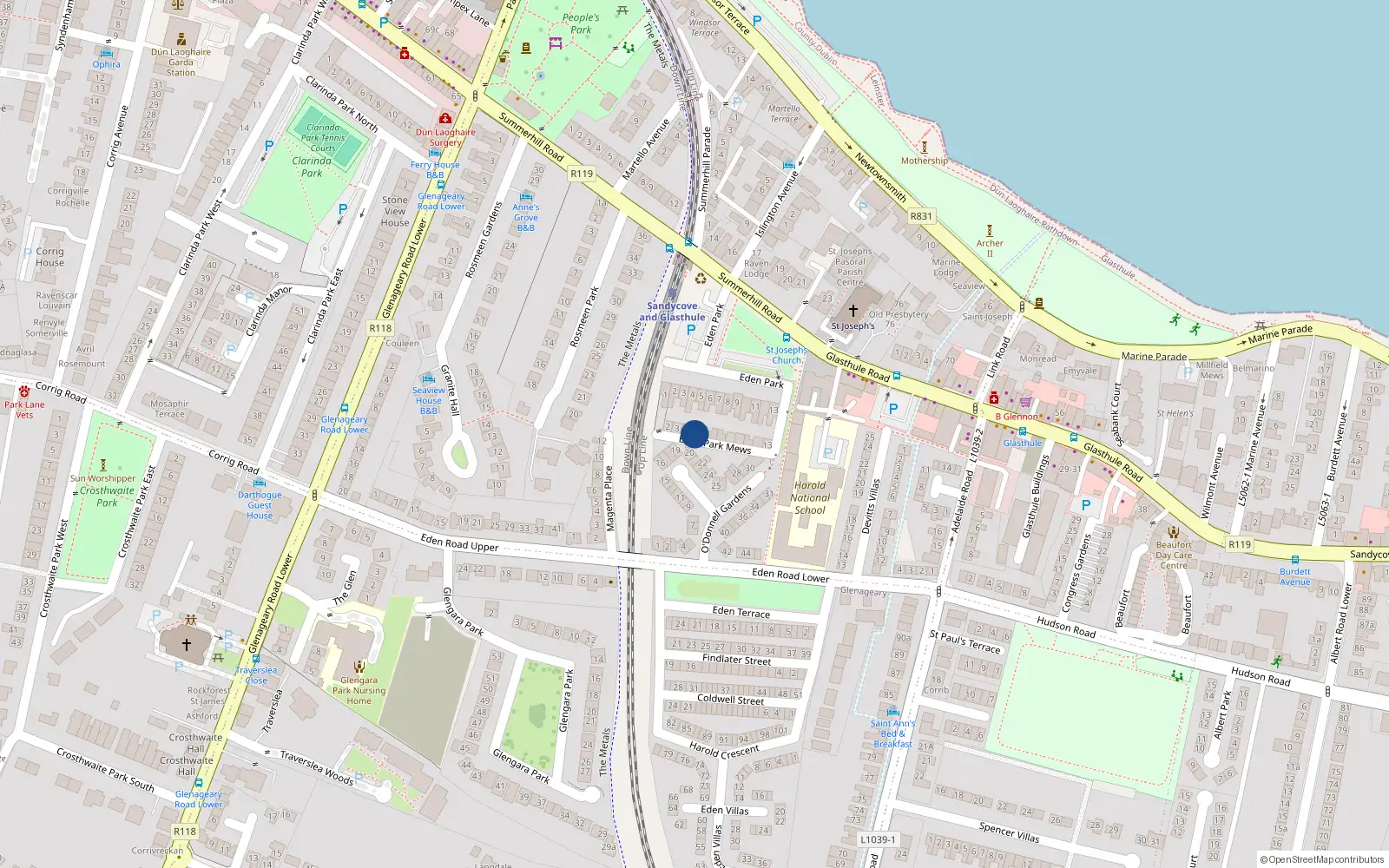 Overhead map showing the location of 5 Eden Park Mews, Glasthule, Dublin