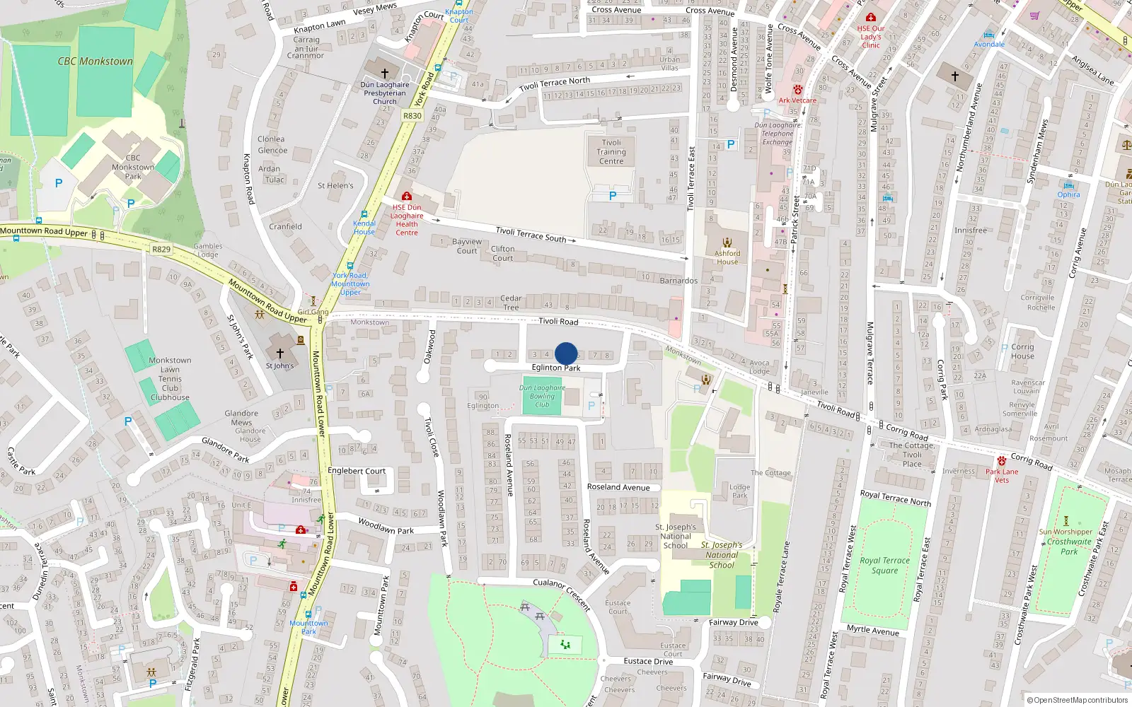 Overhead map showing the location of 5 Eglinton Park, Co Dublin