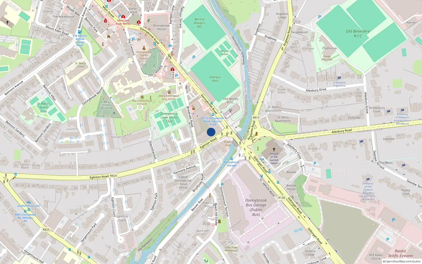 Overhead map showing the location of 5 Eglinton Road, Donnybrook