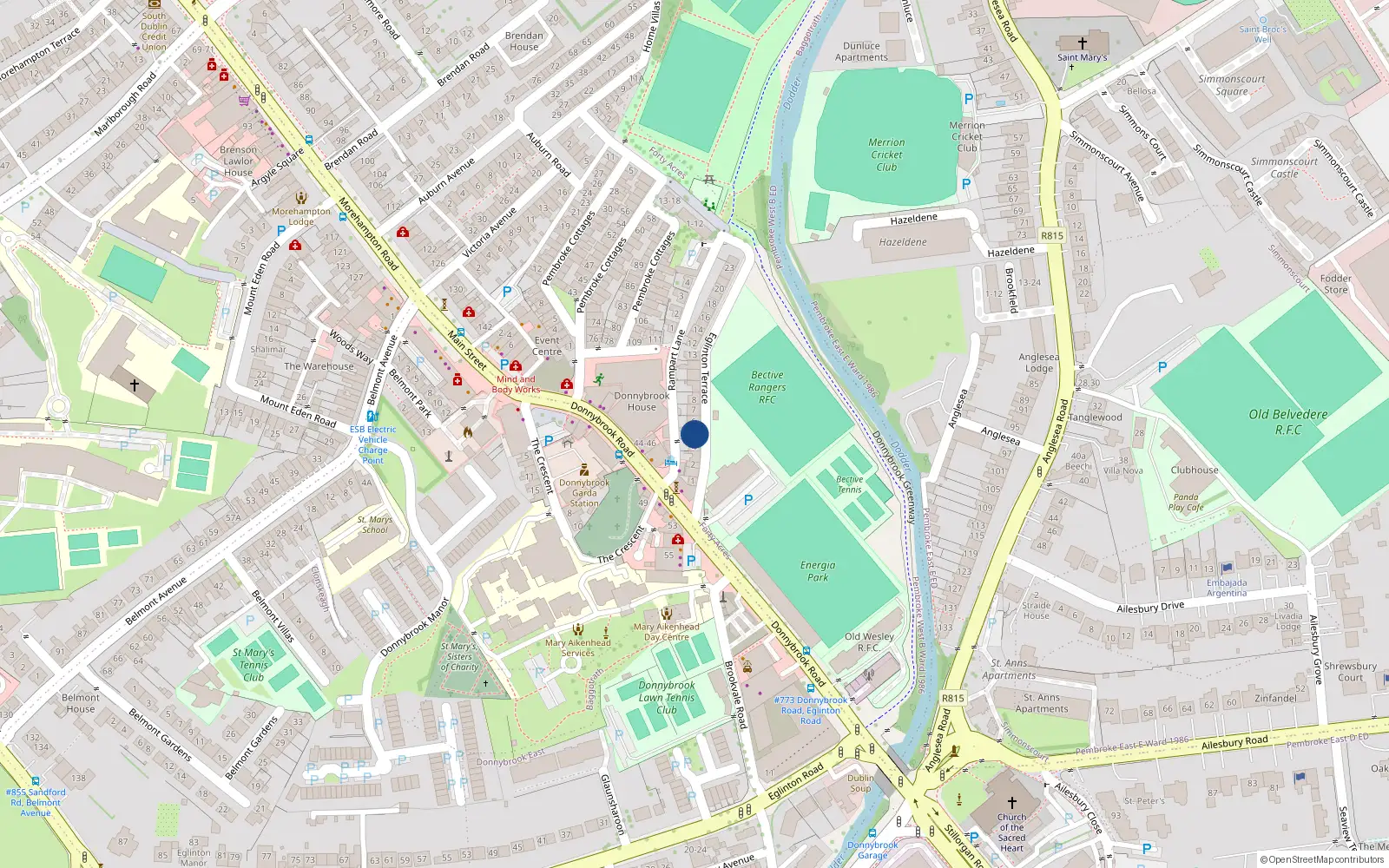 Overhead map showing the location of 5 Eglinton Terrace, Dublin 4