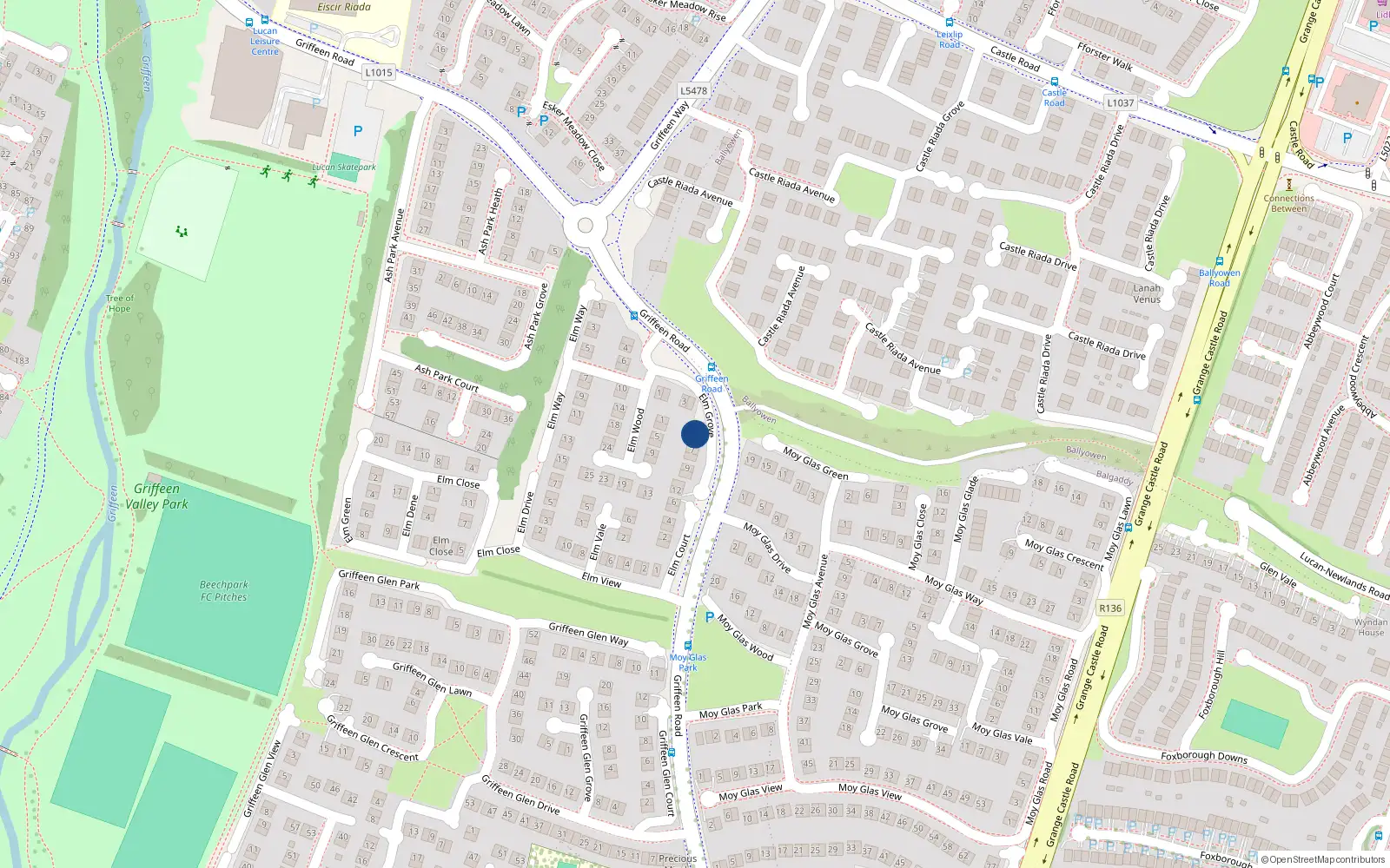 Overhead map showing the location of 5 Elm Grove, Lucan