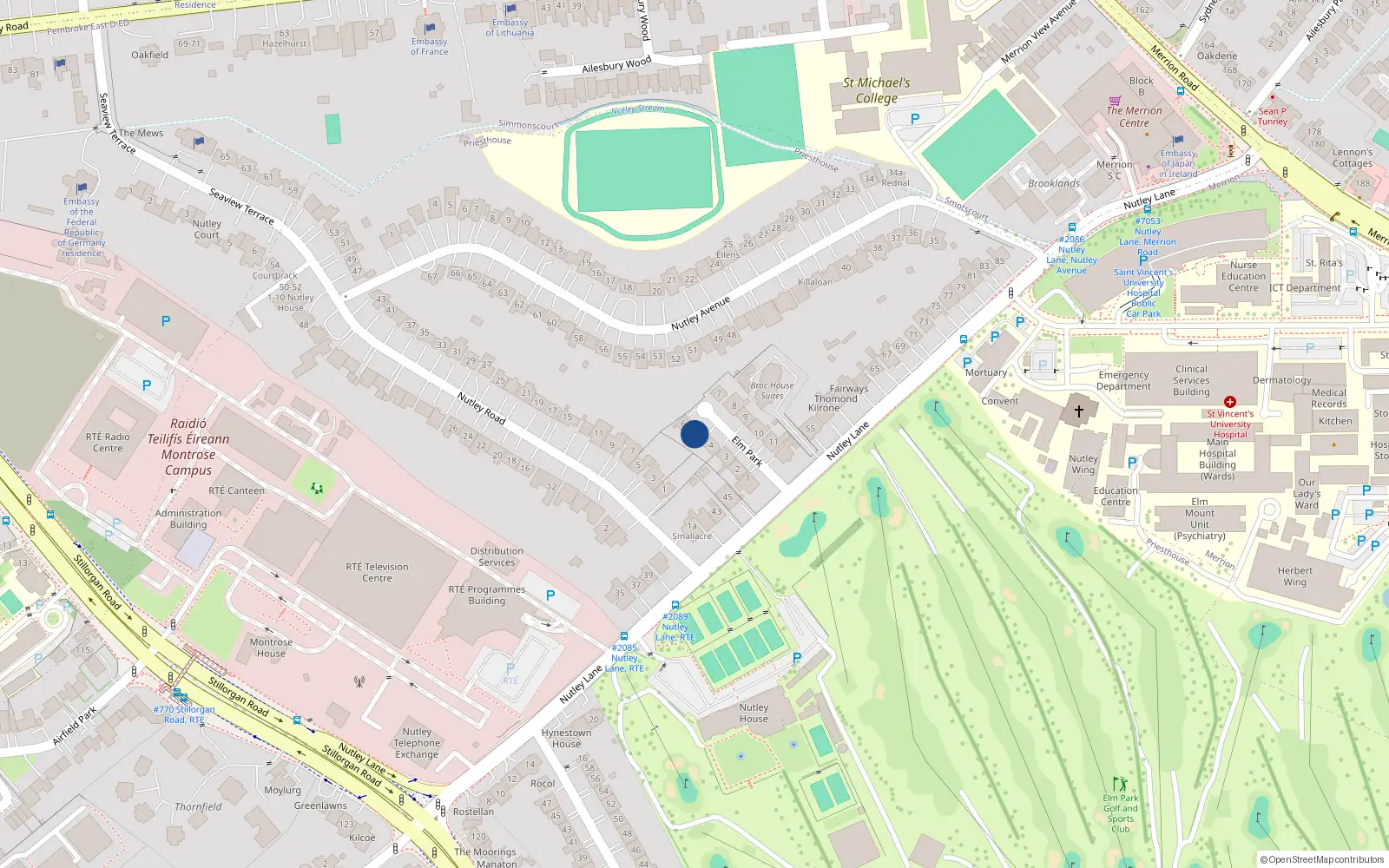 Overhead map showing the location of 5 Elm Park, Priesthouse