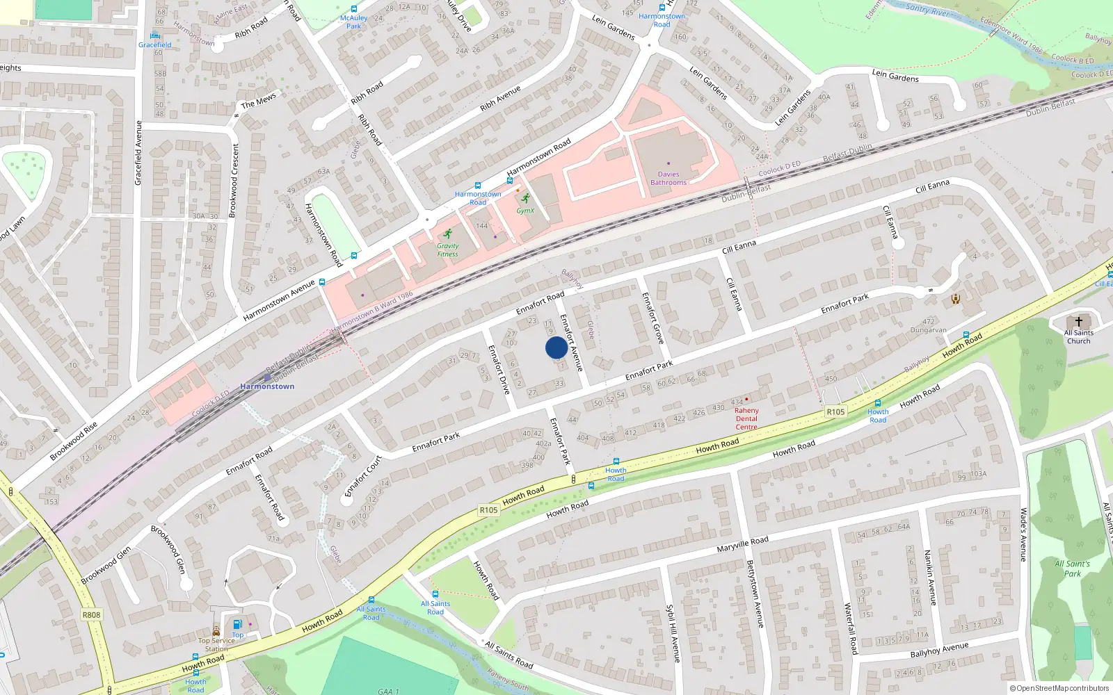 Overhead map showing the location of 5 Ennafort Avenue, Dublin 5