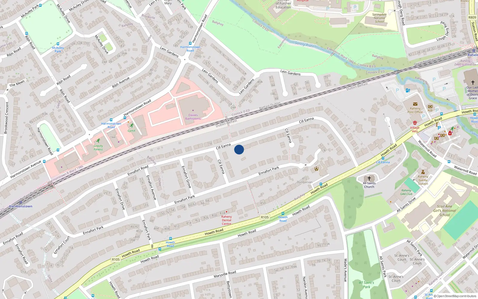 Overhead map showing the location of 5 Ennafort Road, Raheny, Dublin 5
