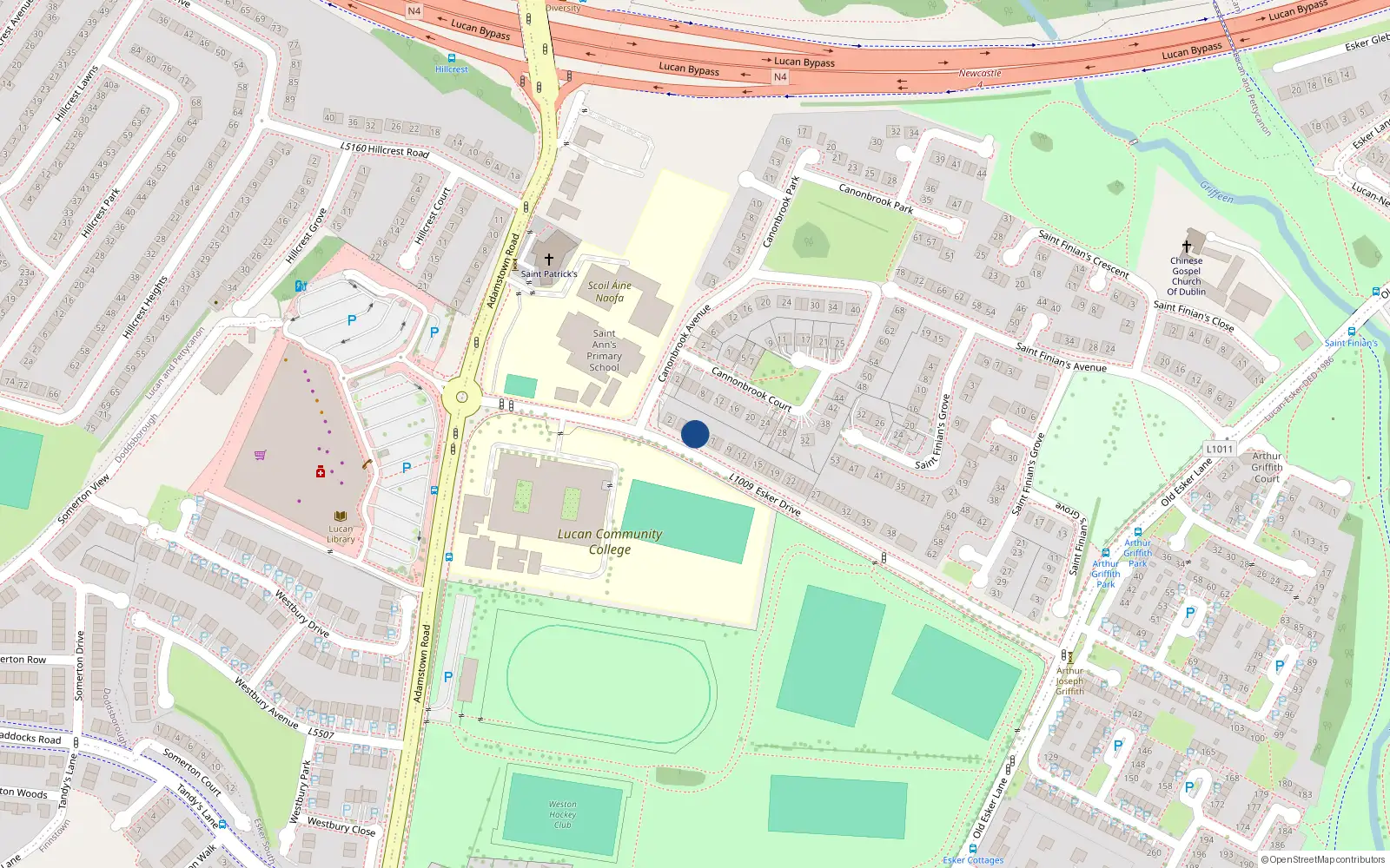 Overhead map showing the location of 5 Esker Drive, Lucan, Dublin
