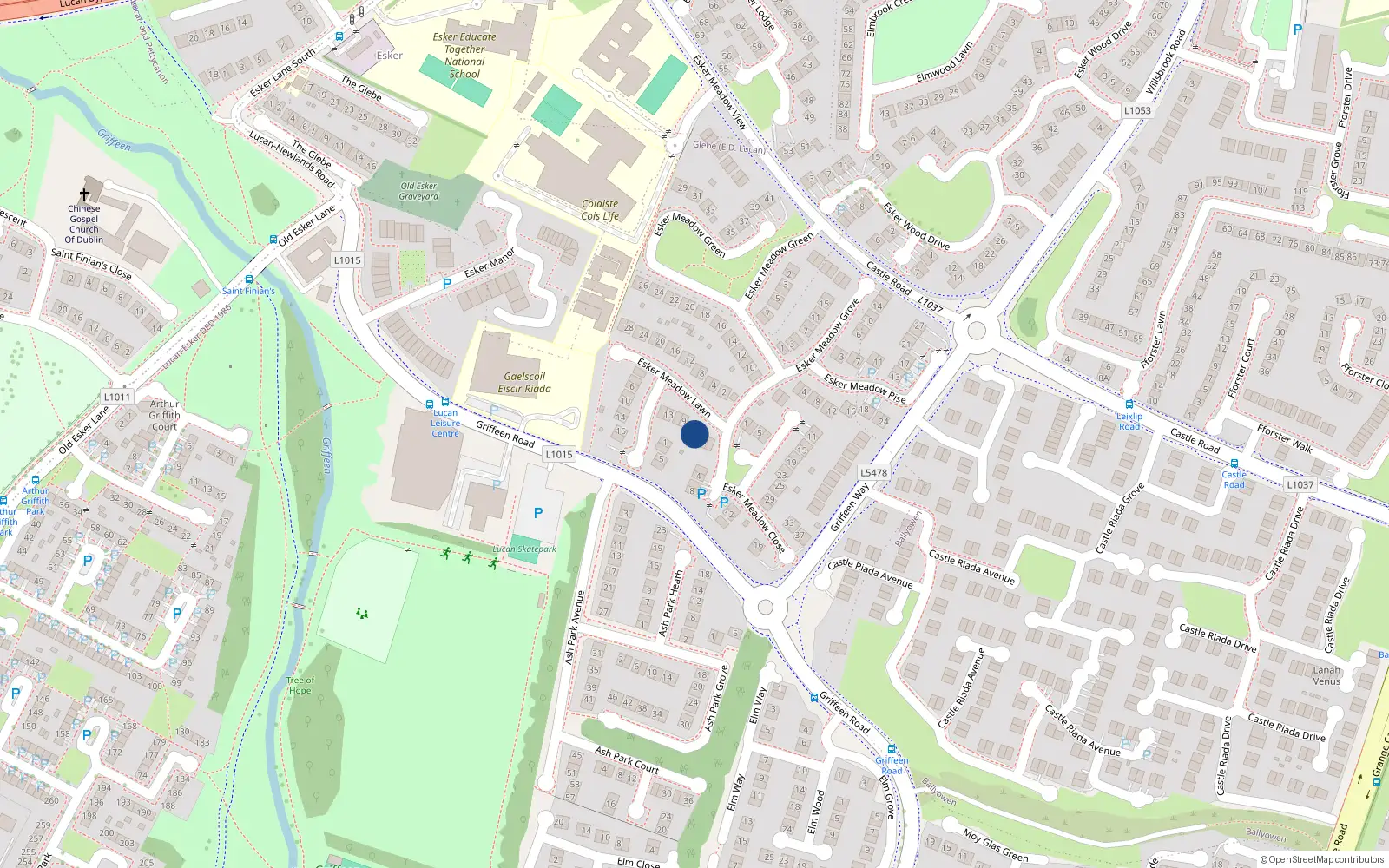 Overhead map showing the location of 5 Esker Meadow Lawn, Lucan