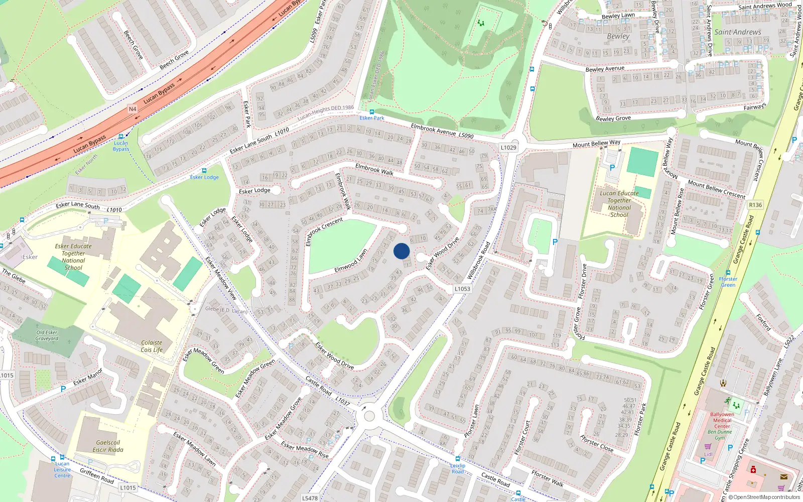 Overhead map showing the location of 5 Esker Wood Court, Lucan, County Dublin