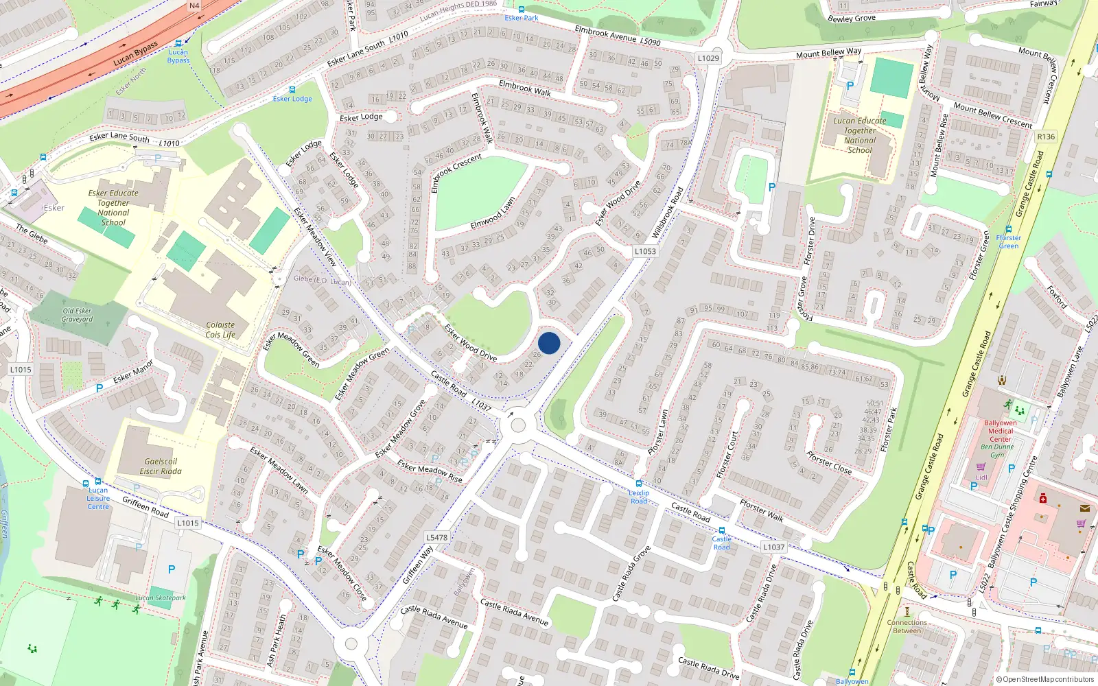 Overhead map showing the location of 5 Esker Woods Rise, Lucan, Dublin
