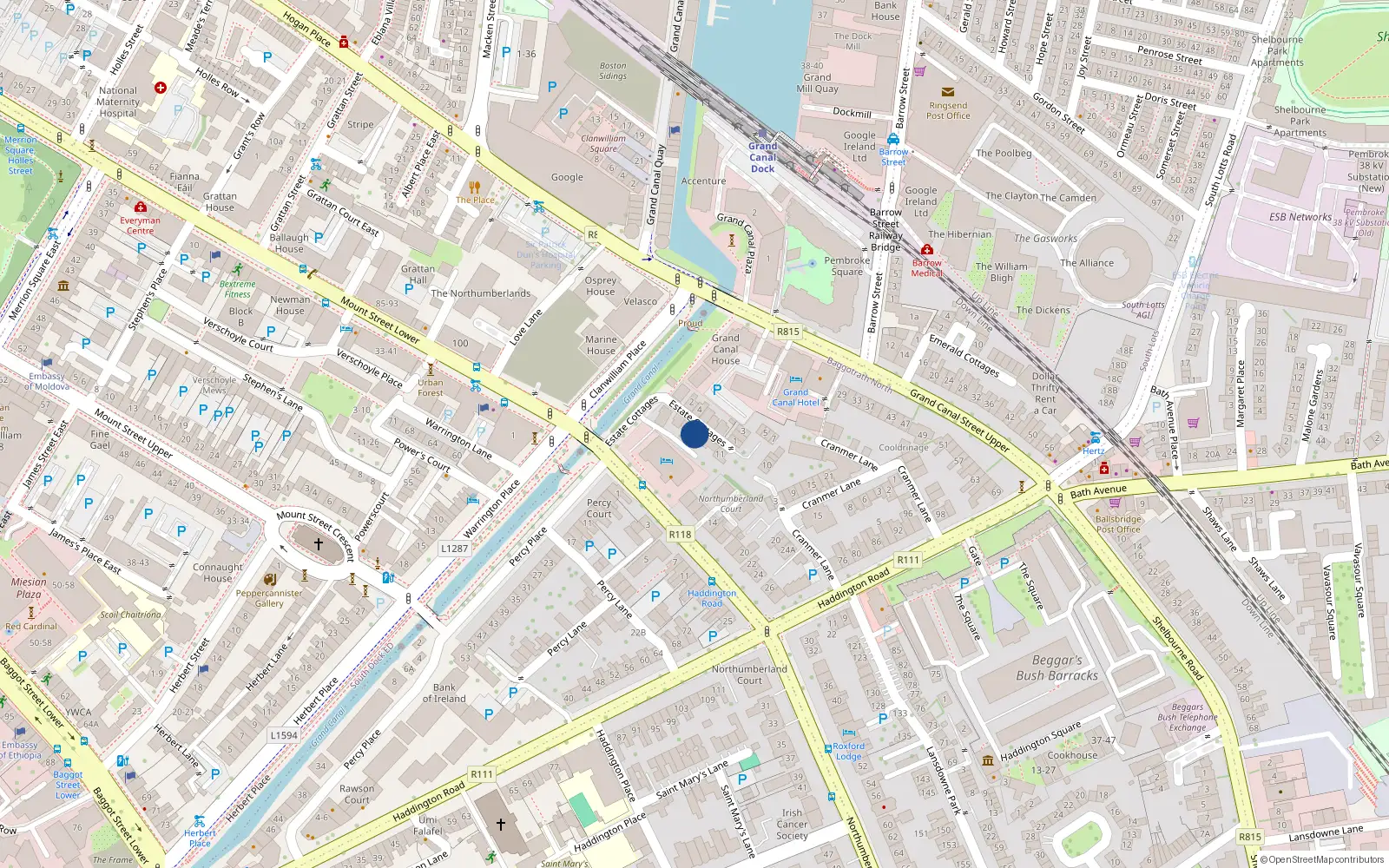 Overhead map showing the location of 5 Estate Cottages, Dublin 4