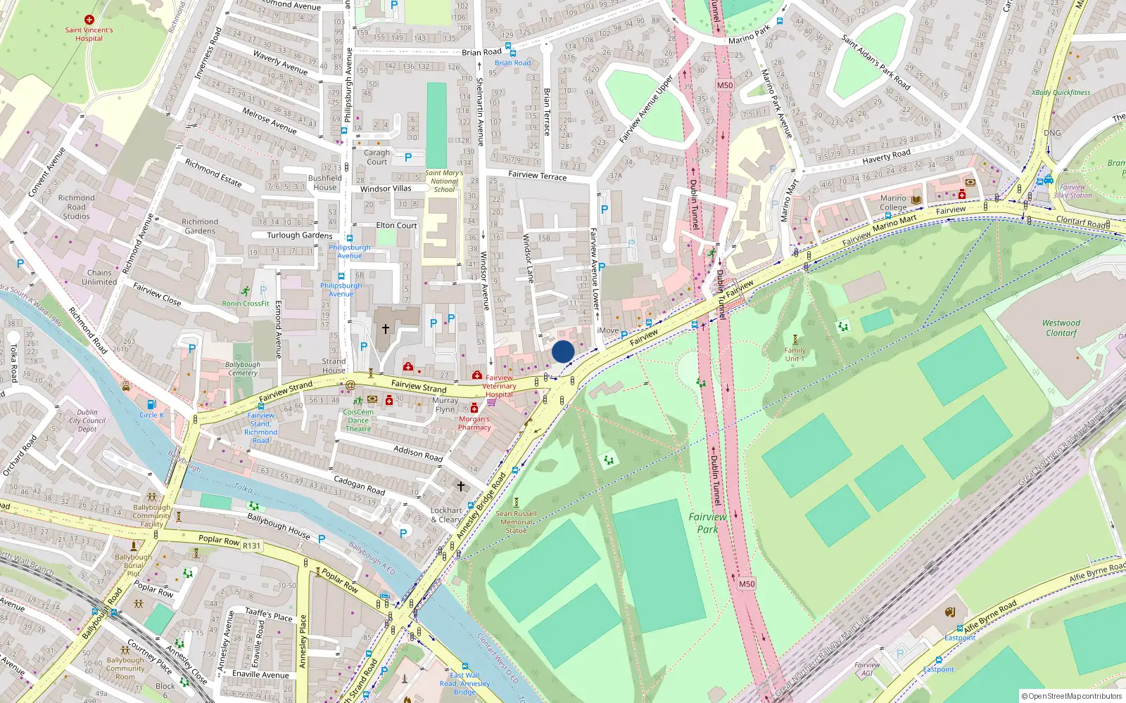 Overhead map showing the location of 5 Fairview, Dublin 3