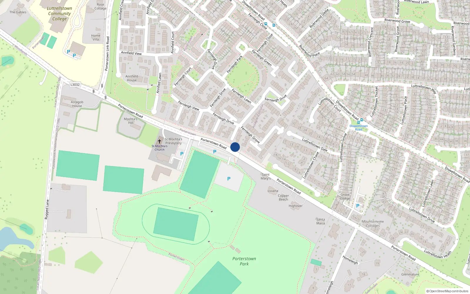 Overhead map showing the location of 5 Fernleigh Heath, Castleknock Dublin 5