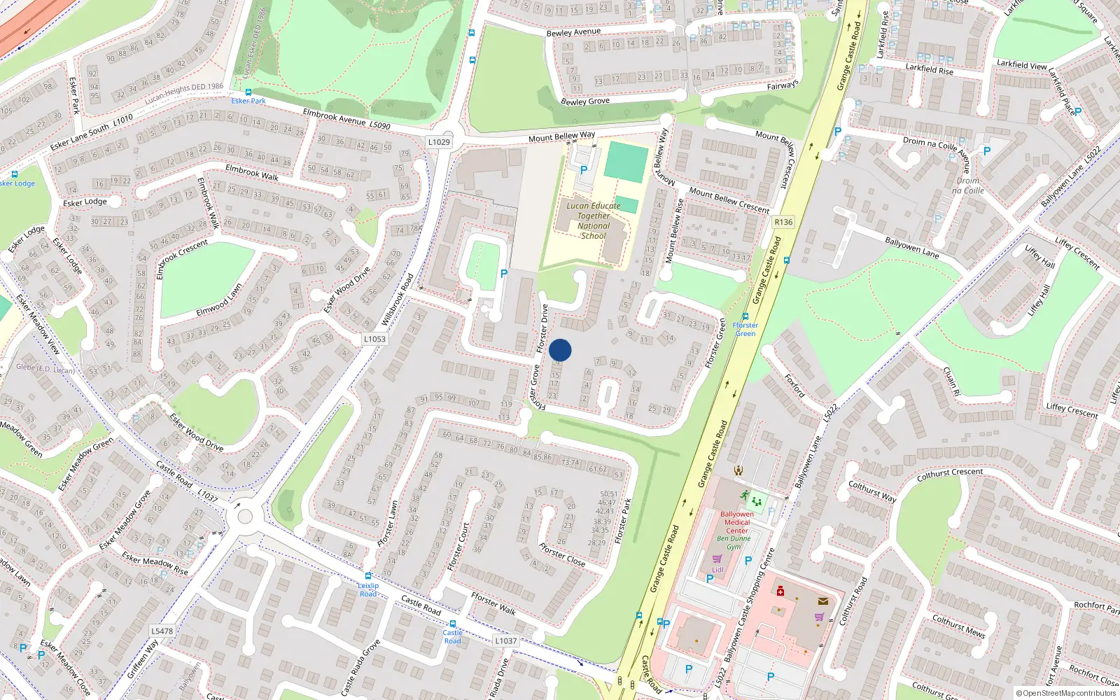 Overhead map showing the location of 5 Fforster Drive, Lucan