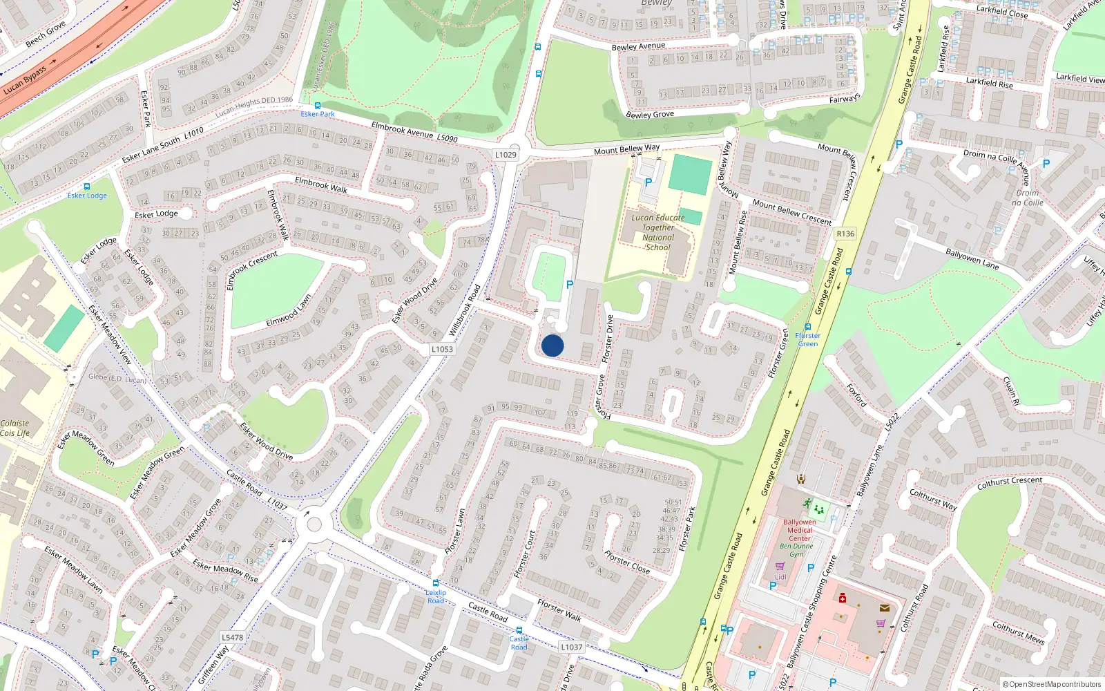 Overhead map showing the location of 5 Fforster Grove, Lucan, Dublin