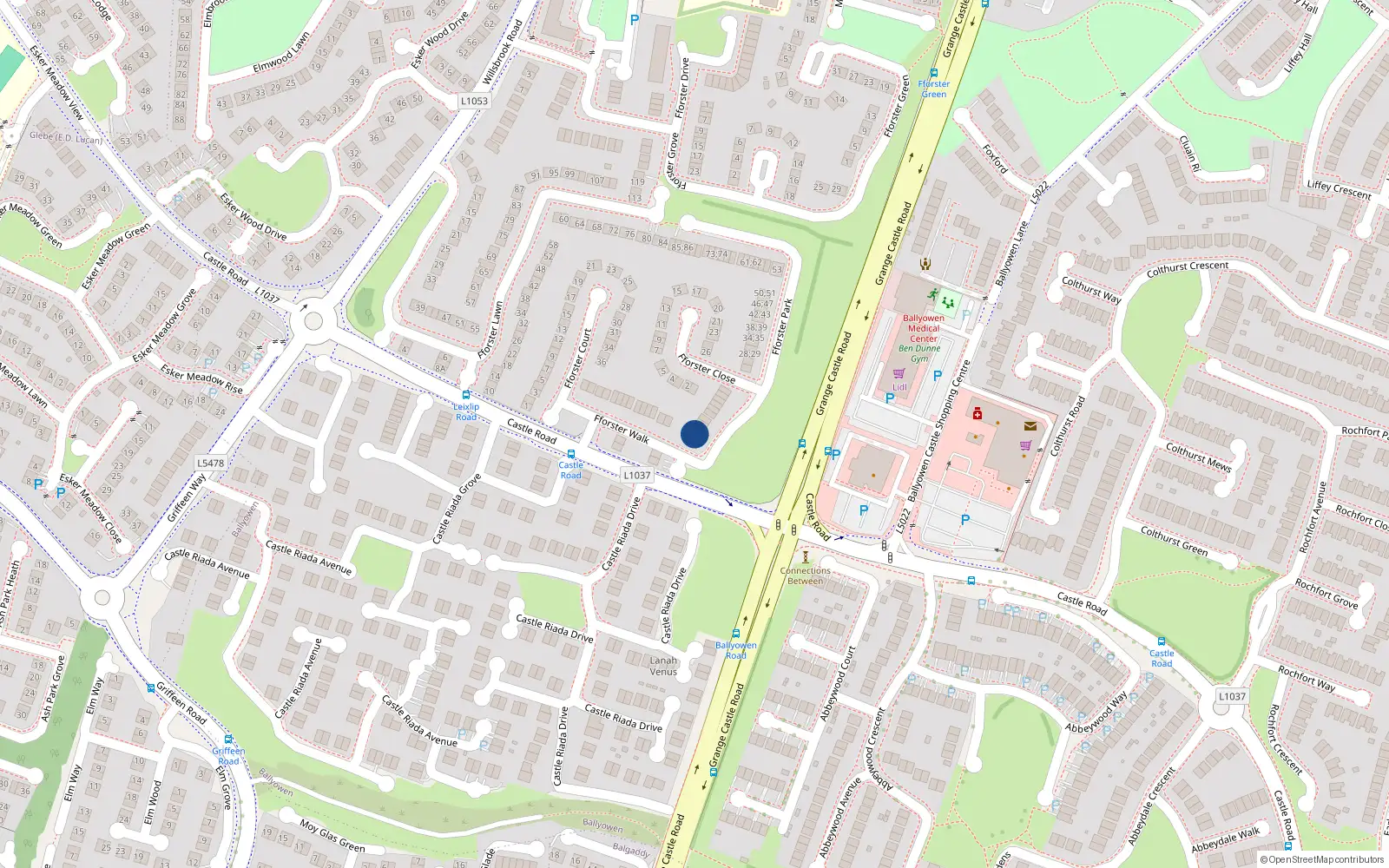 Overhead map showing the location of 5 Fforster Park, Lucan