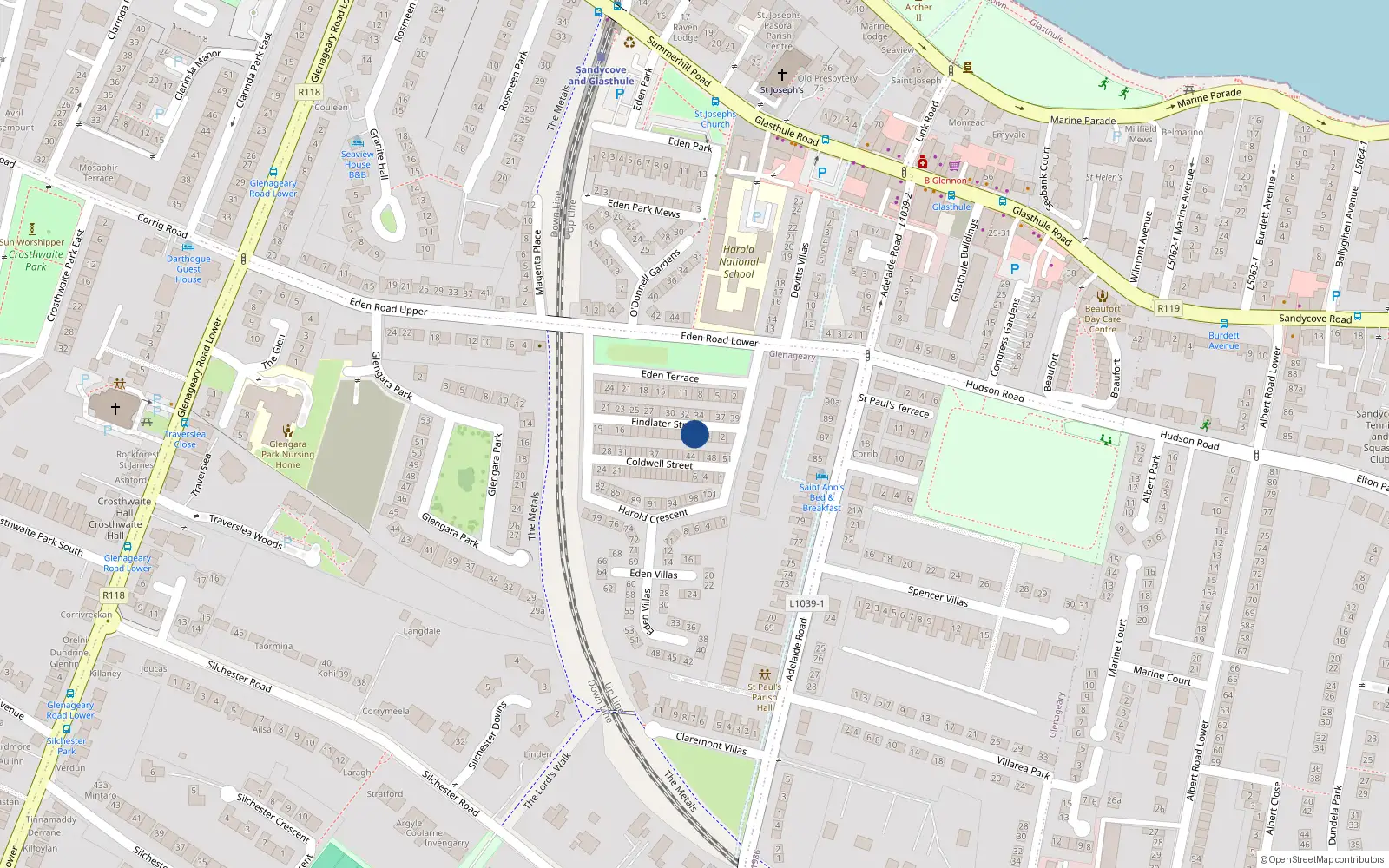 Overhead map showing the location of 5 Findlater Street, Dublin