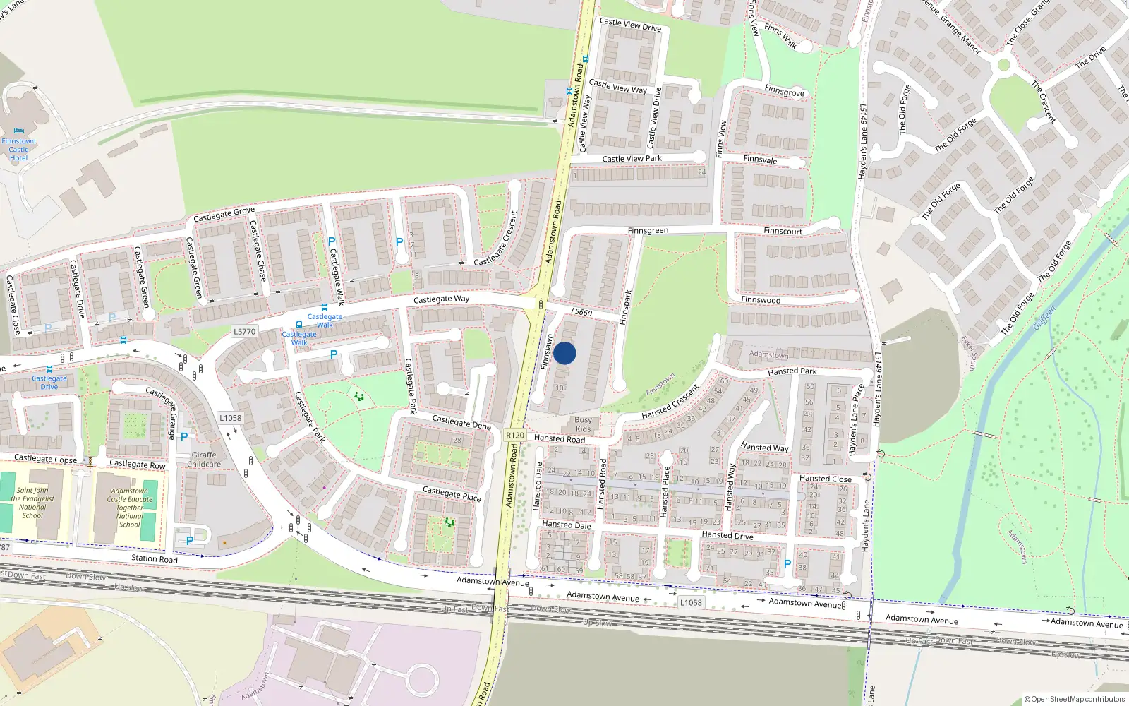 Overhead map showing the location of 5 Finnslawn, Lucan