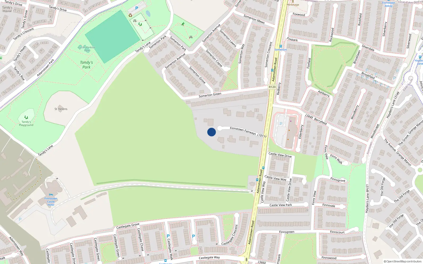Overhead map showing the location of 5 Finnstown Fairways, Lucan