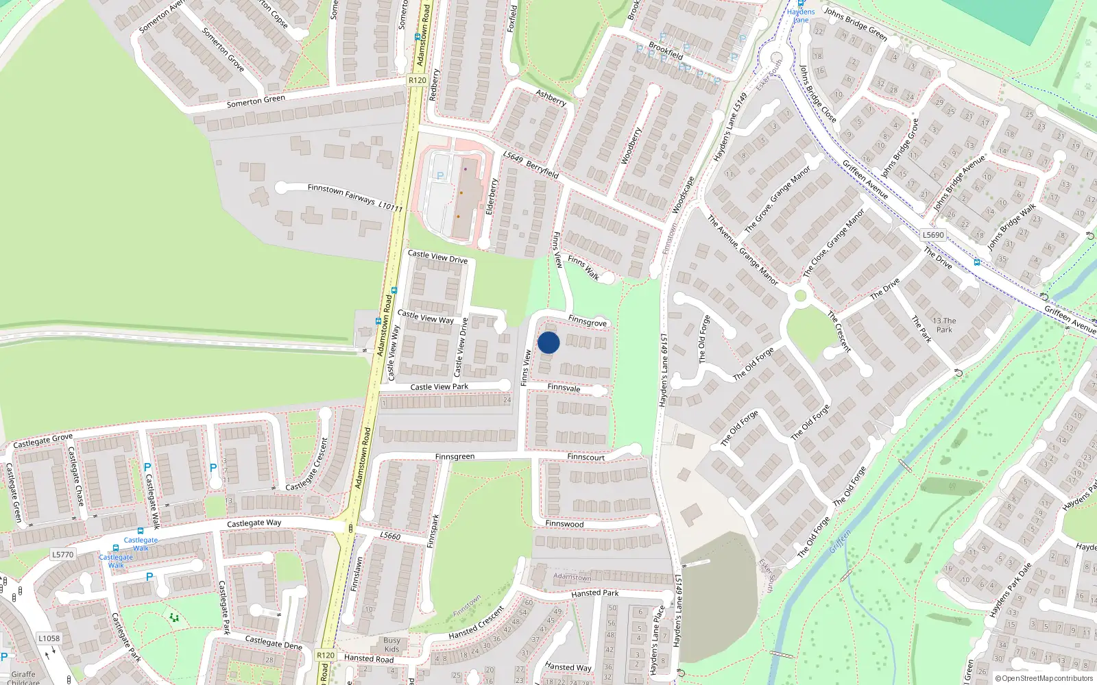 Overhead map showing the location of 5 Finnsview, Lucan