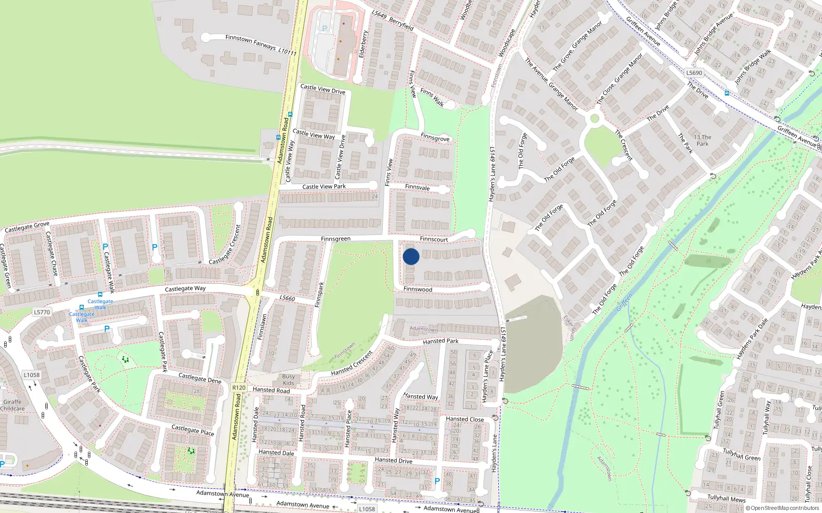 Overhead map showing the location of 5 Finnswood, Lucan